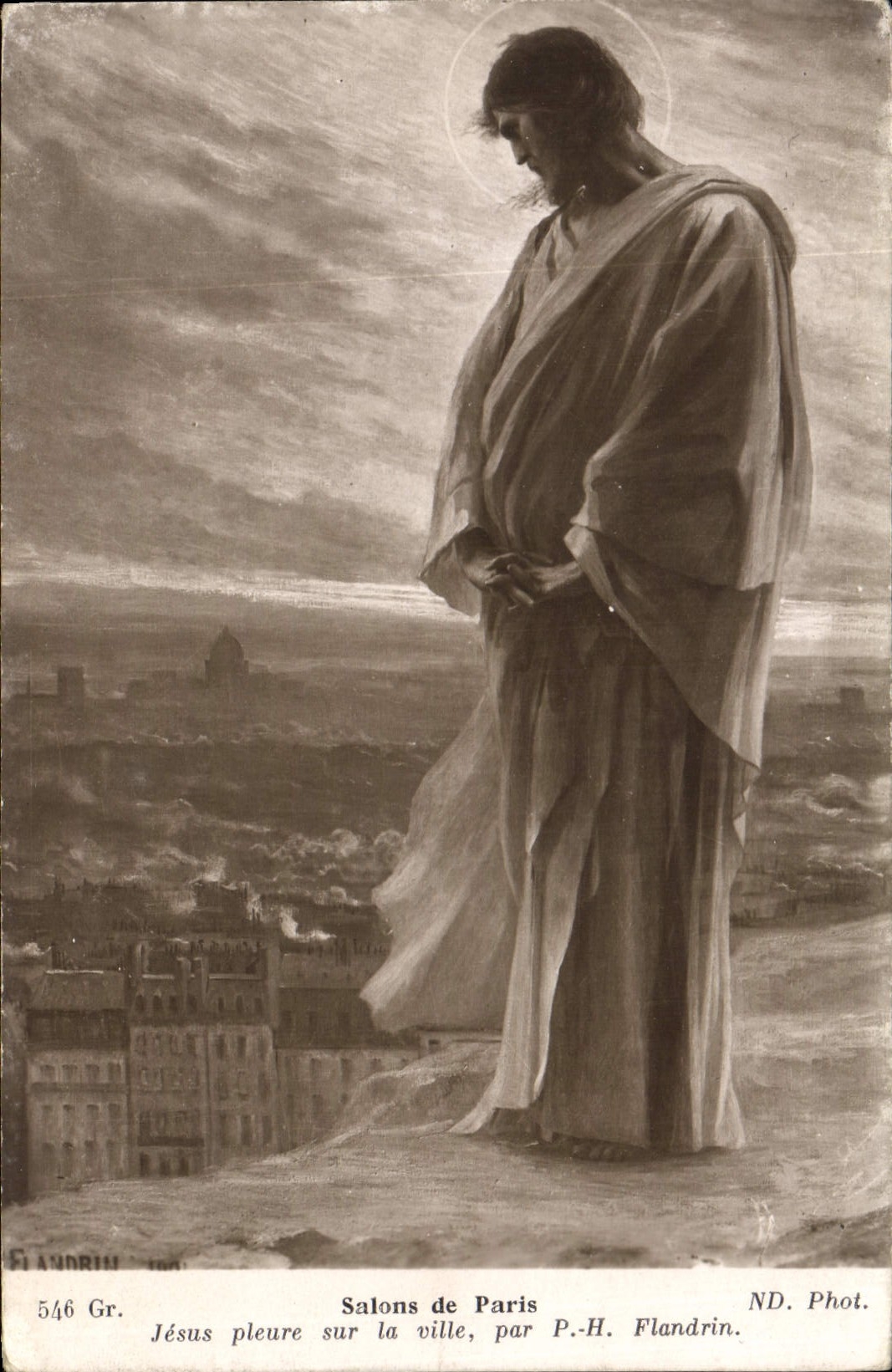 VINTAGE POSTCARD Salons of Paris Jesus cries over the City by pH Fleming