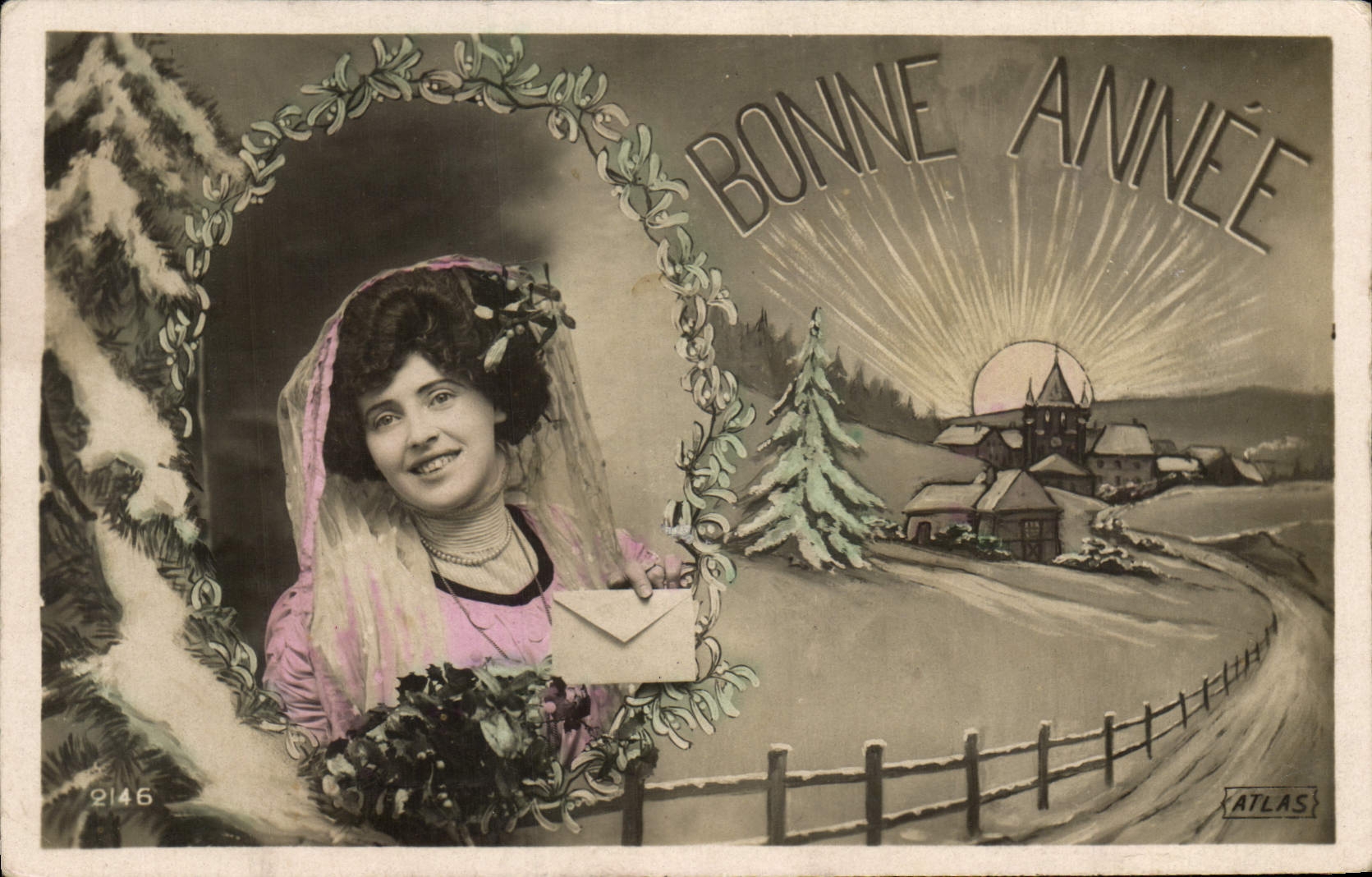 VINTAGE POSTCARD Fantasy Woman Happy New Year