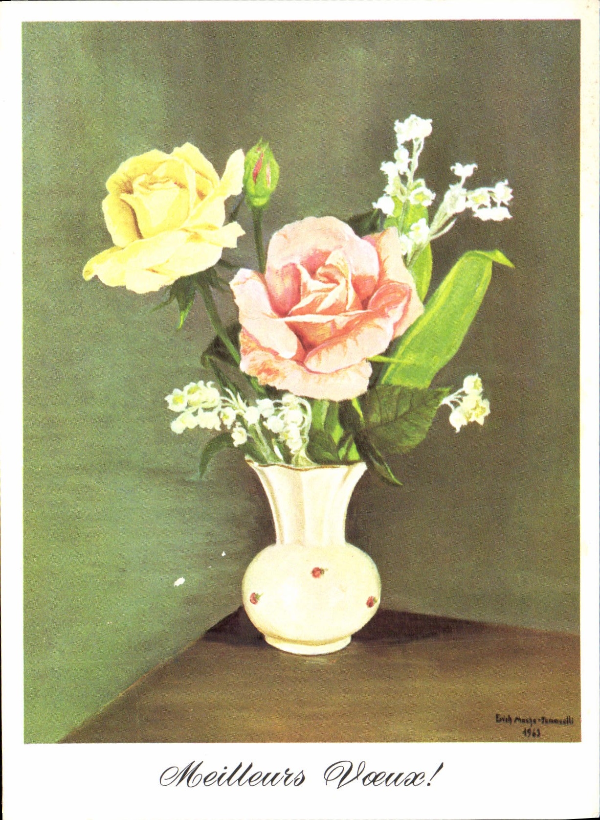 CPM Meilleurs Voeux Fleurs