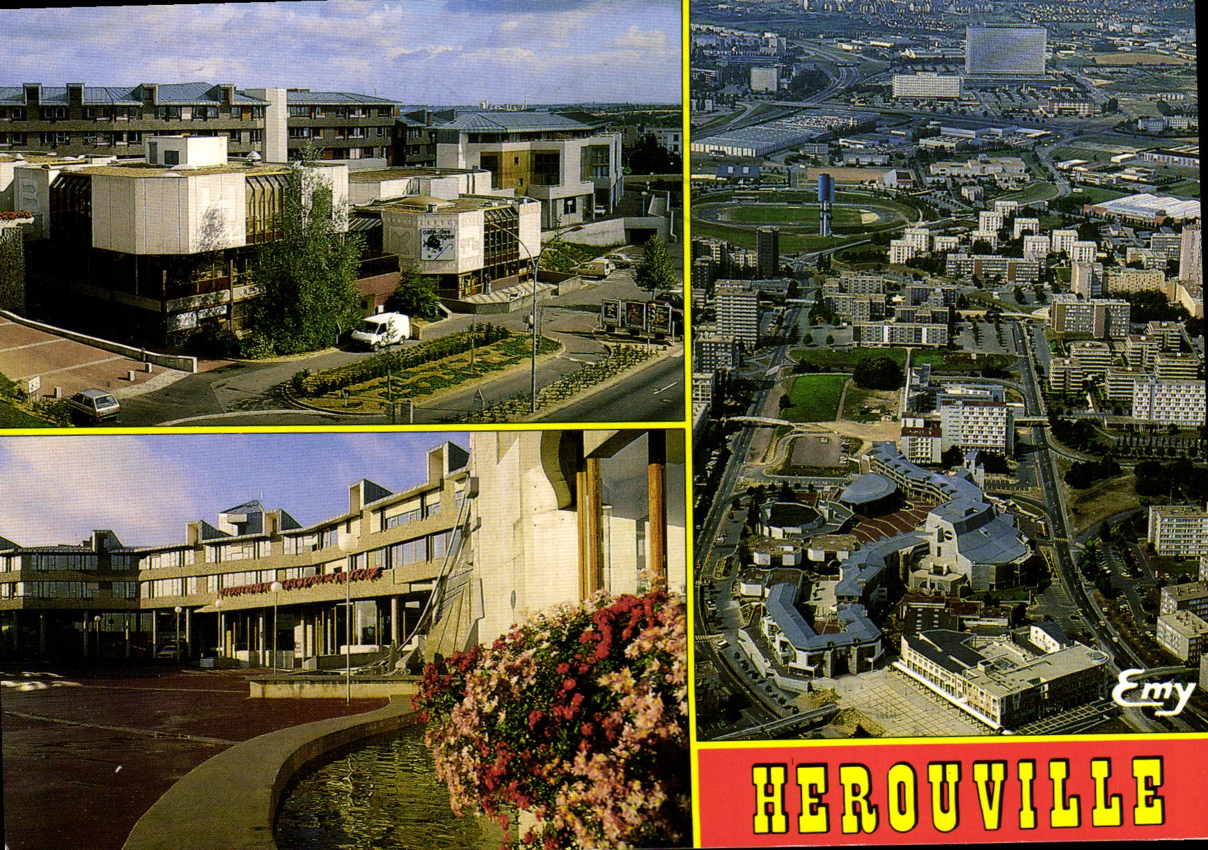 CPM Herouville Saint Clair Le theatre L'hotel de ville Vue aerienne du centre ville