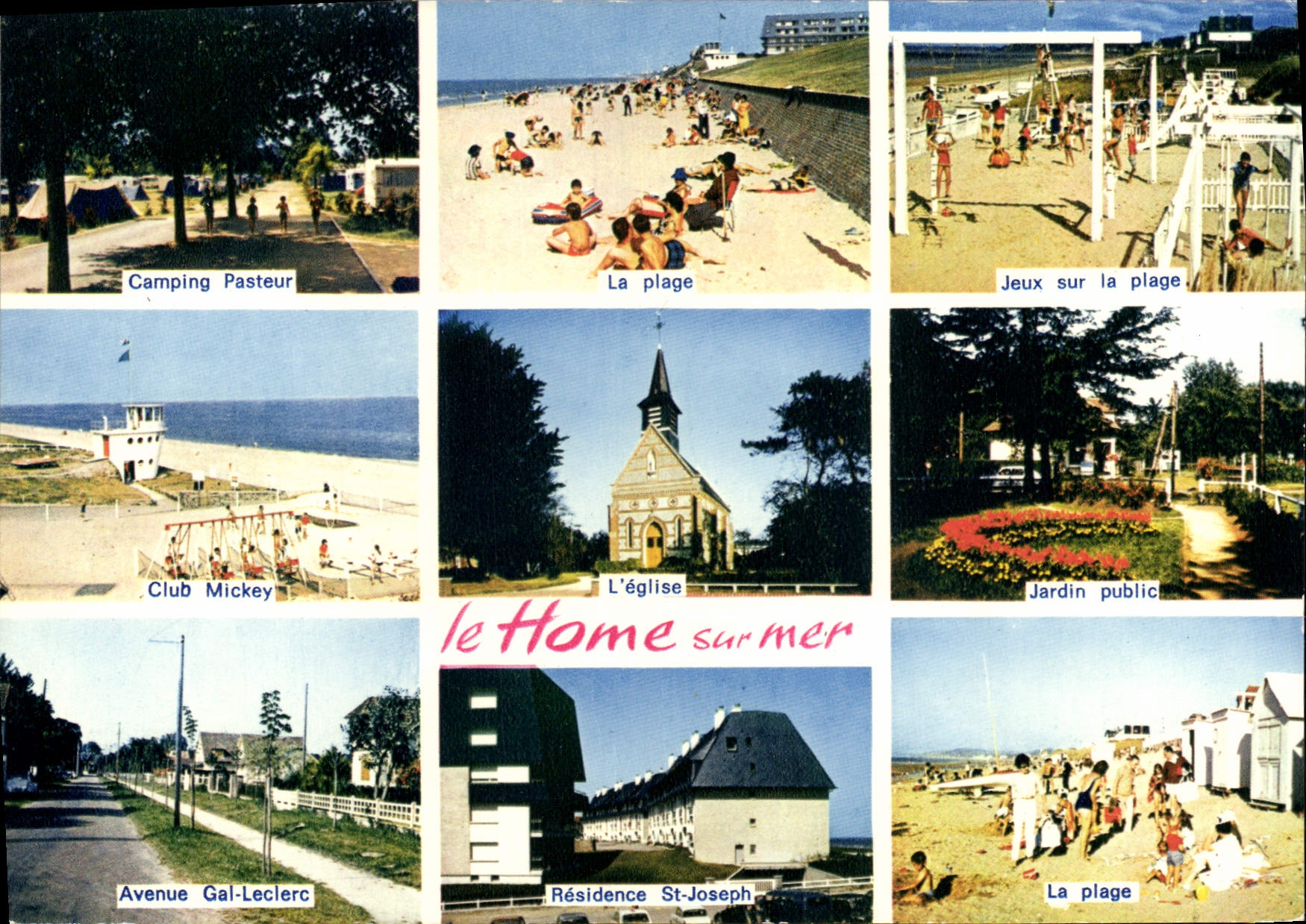 CPM Le Home Sur Mer Camping Pasteur La plage Jeux Club Mickey L'eglise Jardin public Residence Saint Joseph