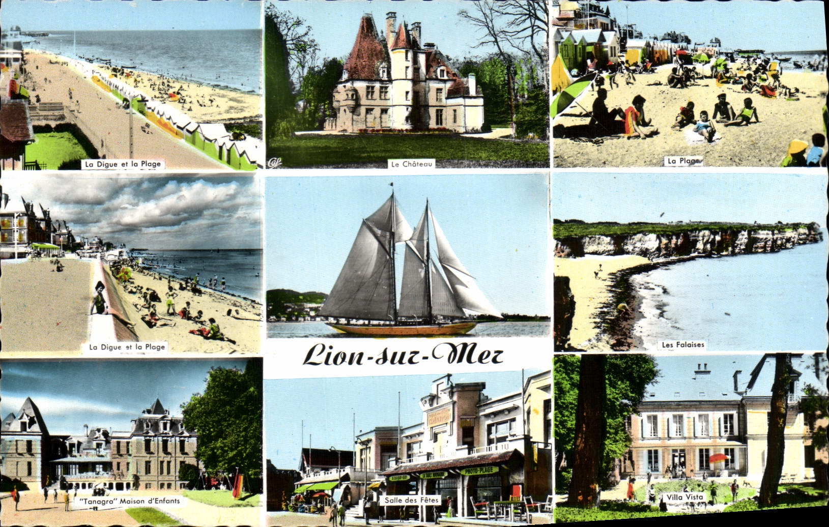 CPM Lion sur Mer La digue et la plage Le chateau La plage Voilier Bateau Tanagra Villa Vista
