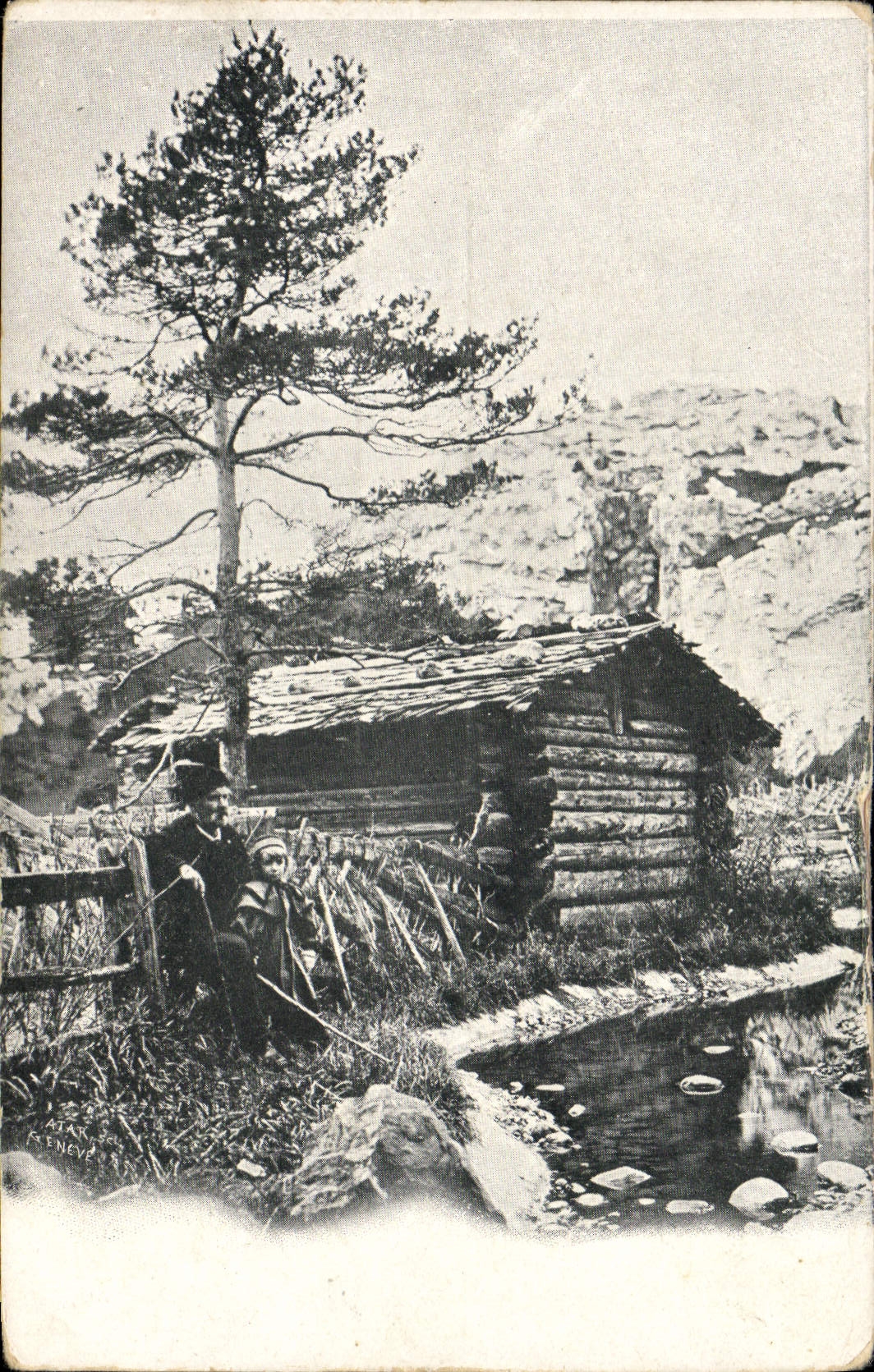 CPA Chalet Vieillard Enfant Folklore