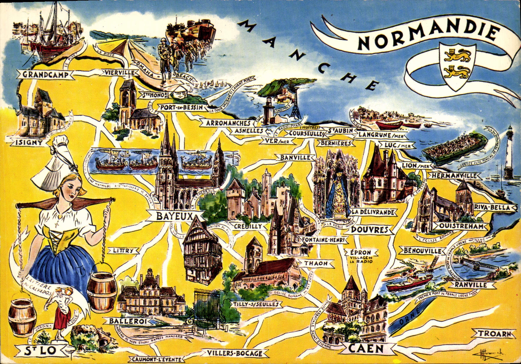 MODERN CARD the French Provinces Normandy St Lo Caen Dover Bayeux