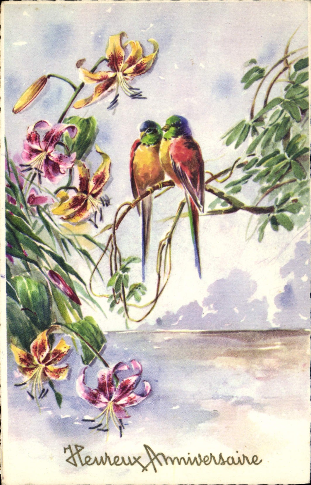 CPM Heureux Anniversaire Oiseaux