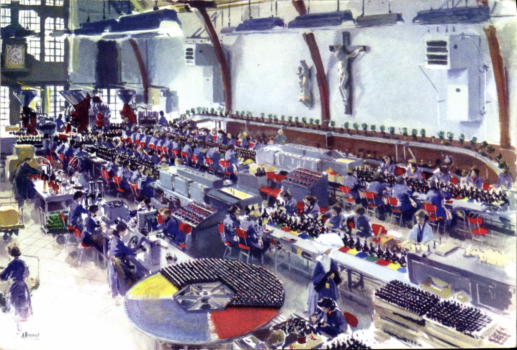 POSTAL MODERNA el benedictino tiene taller de Fecamp de la determinación en el etiquetado de las botellas