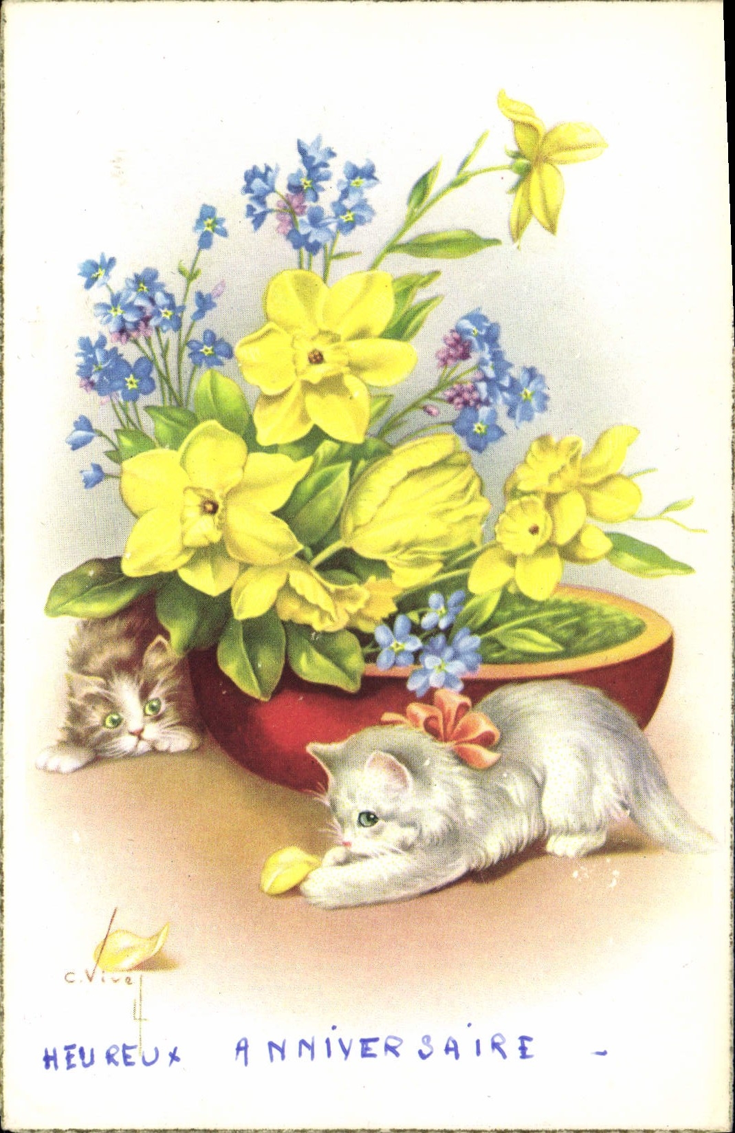 CPM Heureux Anniversaire Chat Chaton 