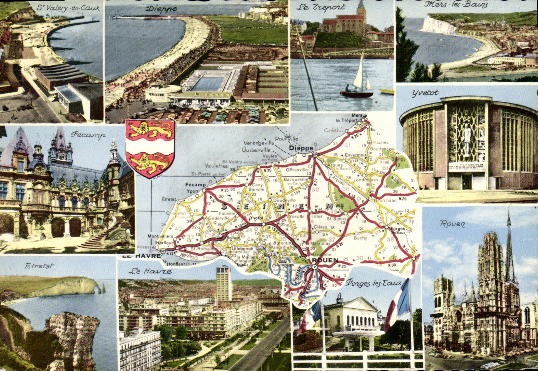 MODERN CARD the Maritime Seine Lion St Valery in Caux Dieppe Treport Seas les Bains Etretat Fecamp Rouen Yvetot