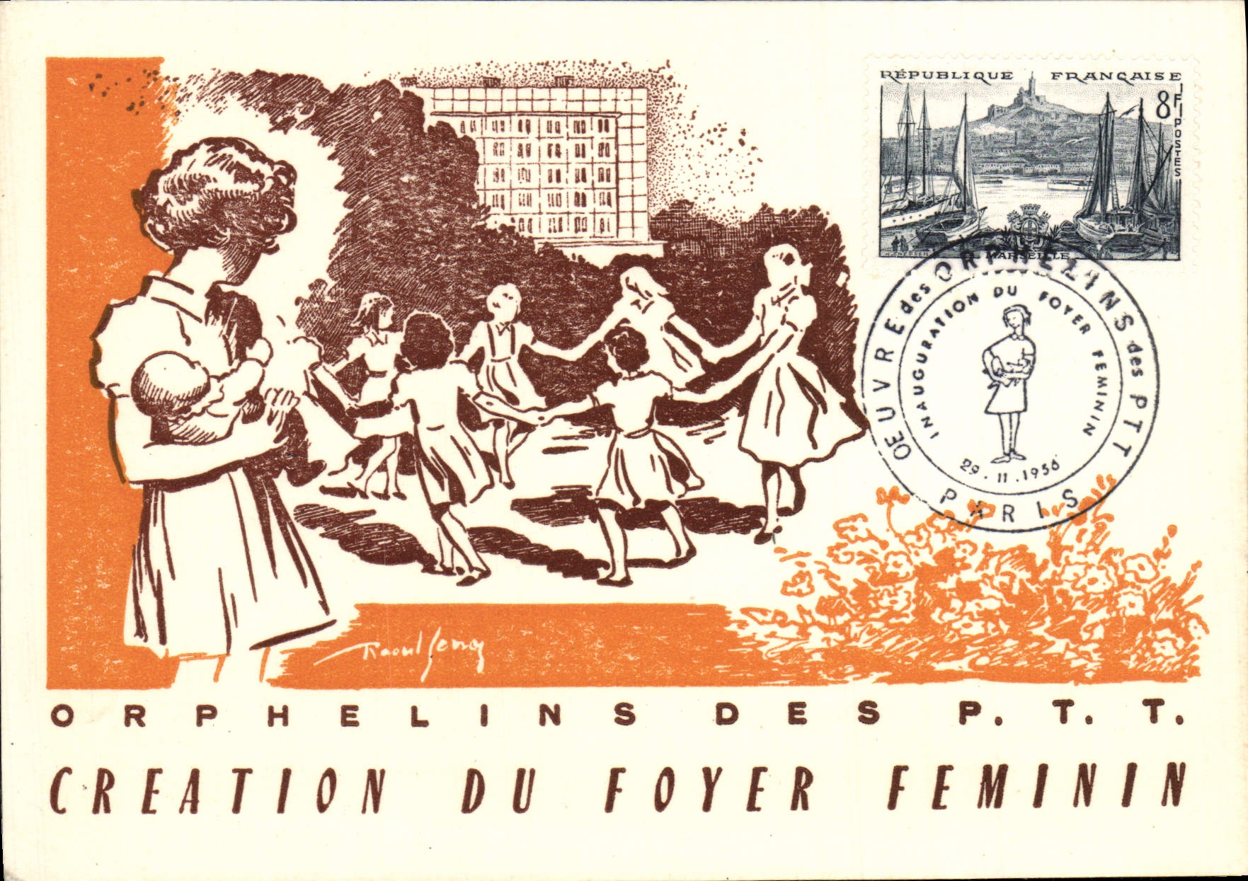 CPM Orphelins Des PTT Creation du Foyer feminin enfants 