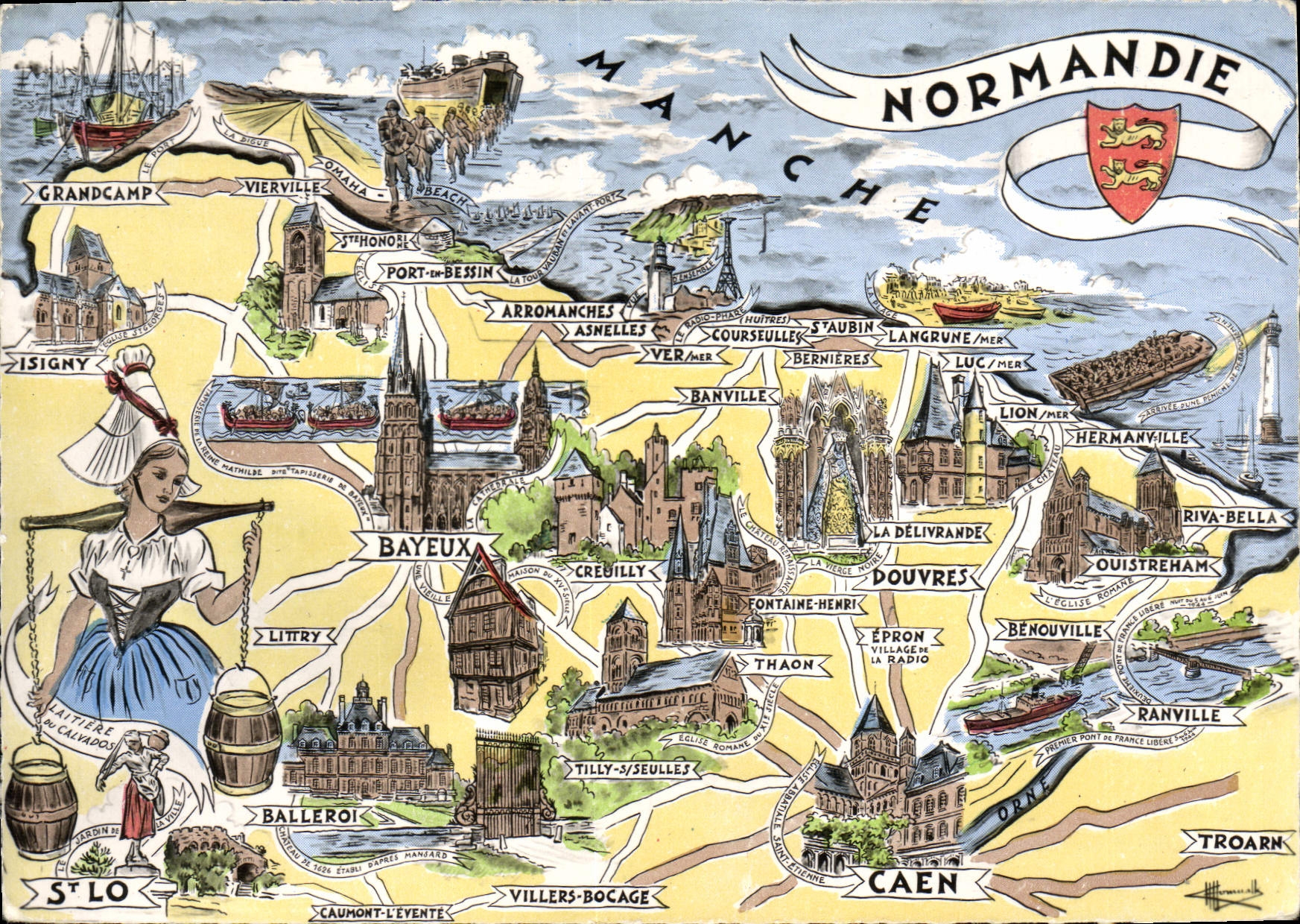 MODERN CARD Normandy Folklore Bayeux Caen St Lo