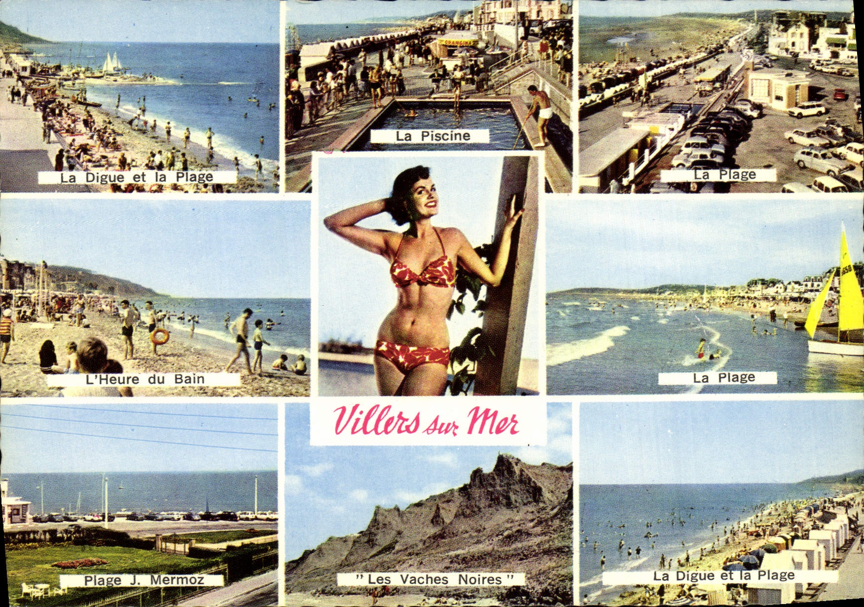 CPM Villers Sur Mer La Plage La piscine La digue Les vaches noirs Plage Jean Mermoz