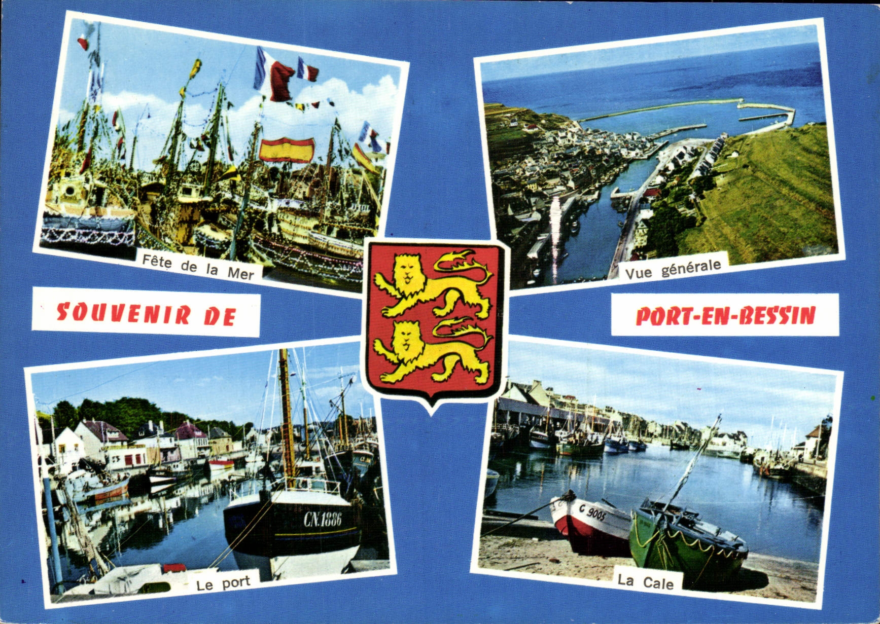 POSTAL MODERNA el recuerdo del puerto en Bessin celebra la opinión del mar el puerto el león de los barcos del asimiento