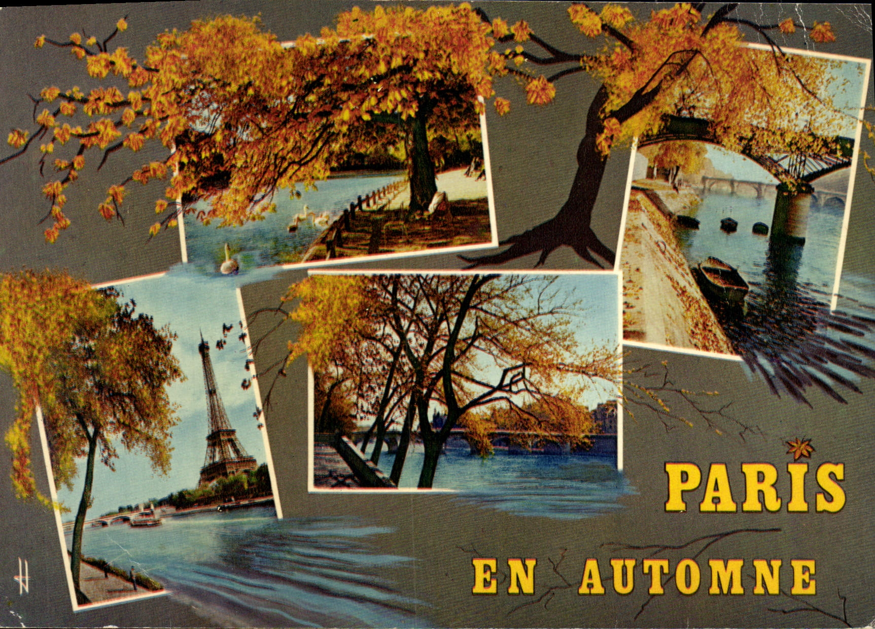 CPM Paris En Automne Tour Eiffel Les quais Le bois de Boulogne Griffe Querqueville