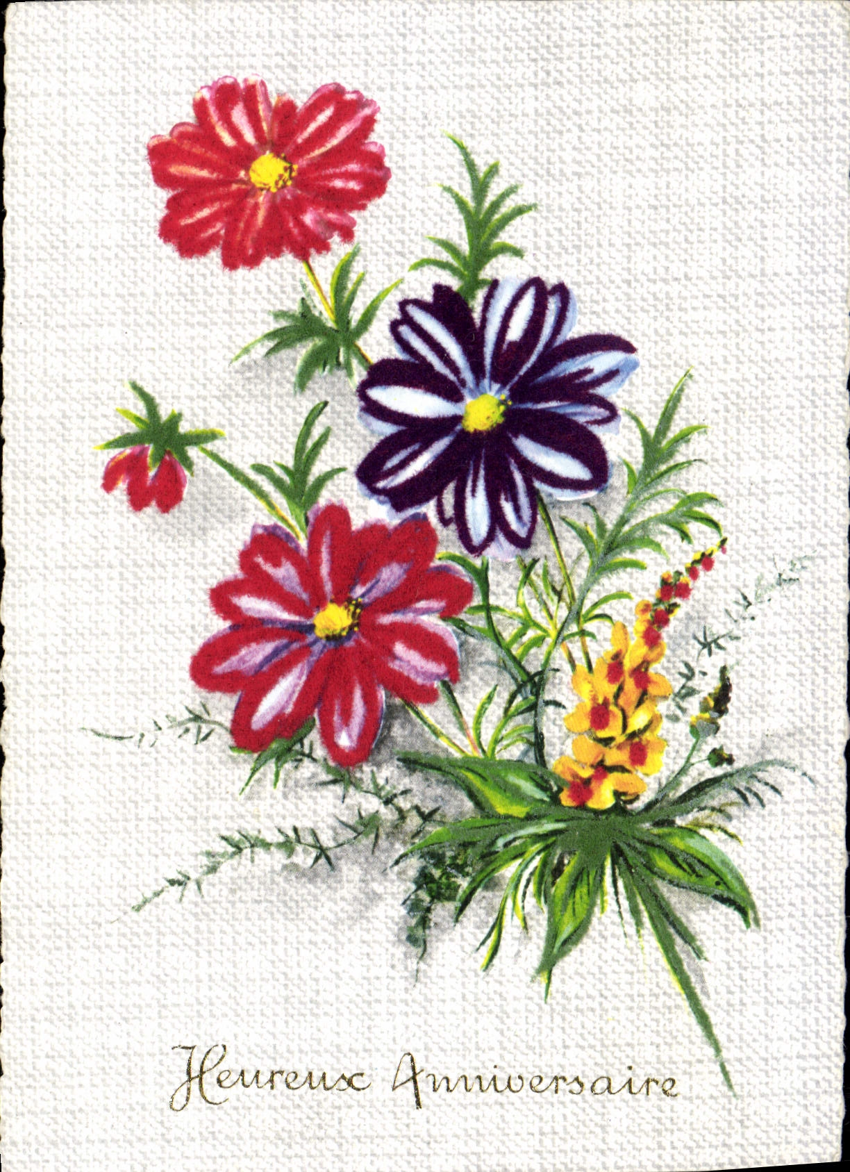 CPM Heureuse Anniversaire Fleurs