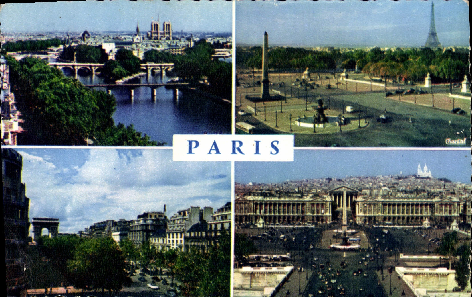CPM Paris la Seine et les ponts La Concorde et la Tour Eiffel Champs Elysees Place de la Concorde