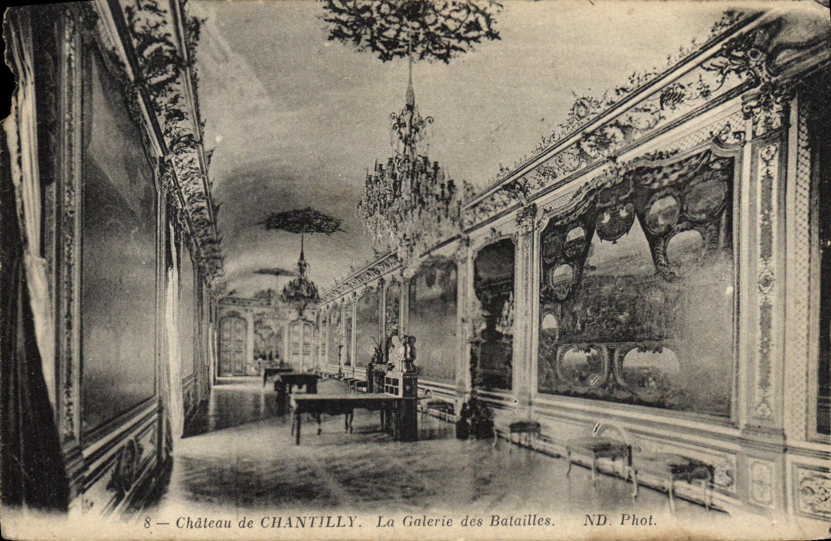 Castillo de la POSTAL de la VENDIMIA de Chantilly la galería de las batallas