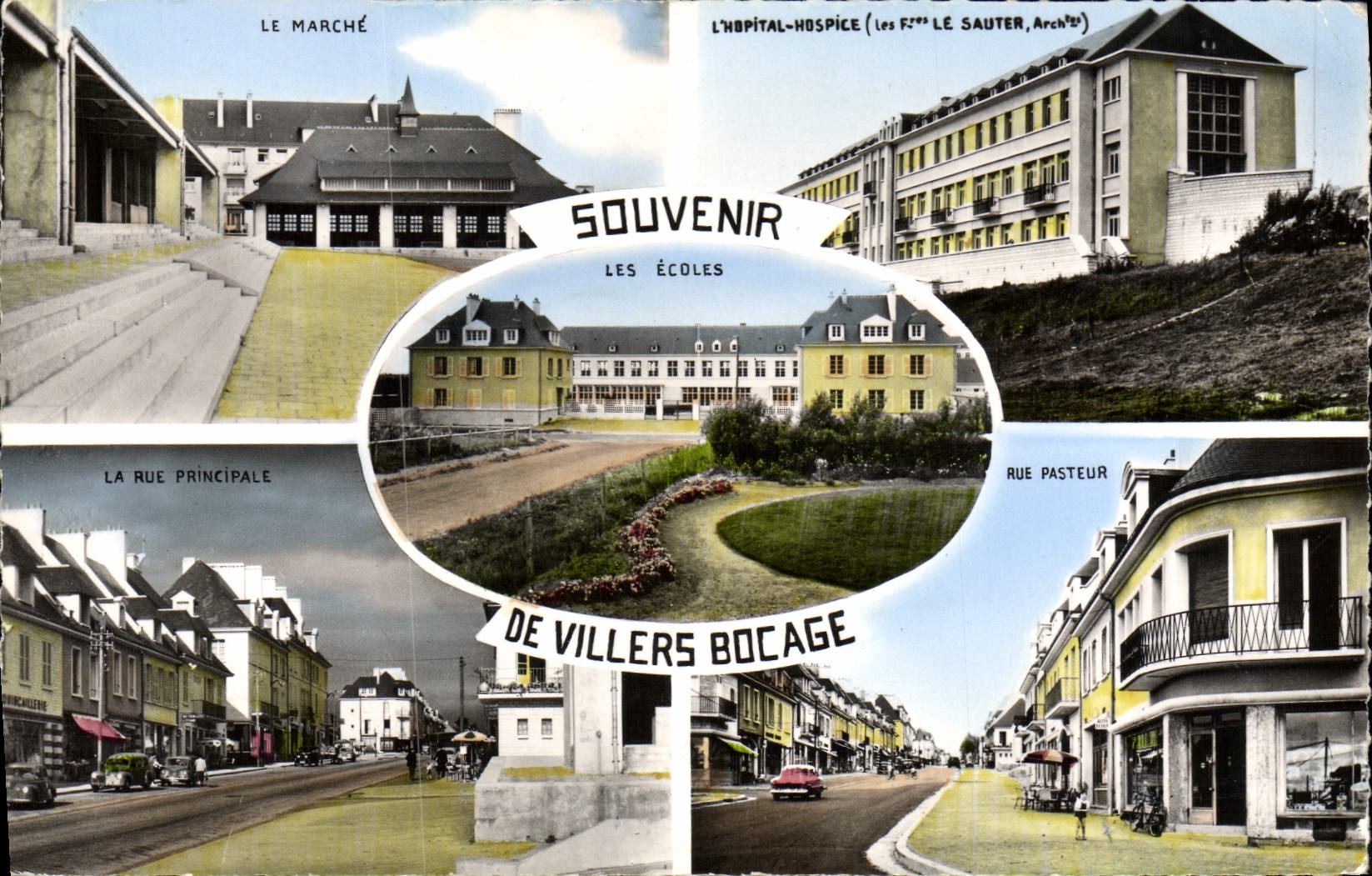 CPM Souvenir Des Villers Bocage le marche Hopital Hospice La rue principale Rue Pasteur