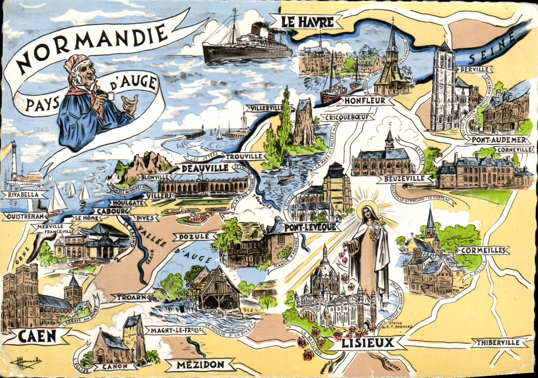 MODERN CARD Normandy Country of Trough Le Havre Steamer Lisieux Foklore