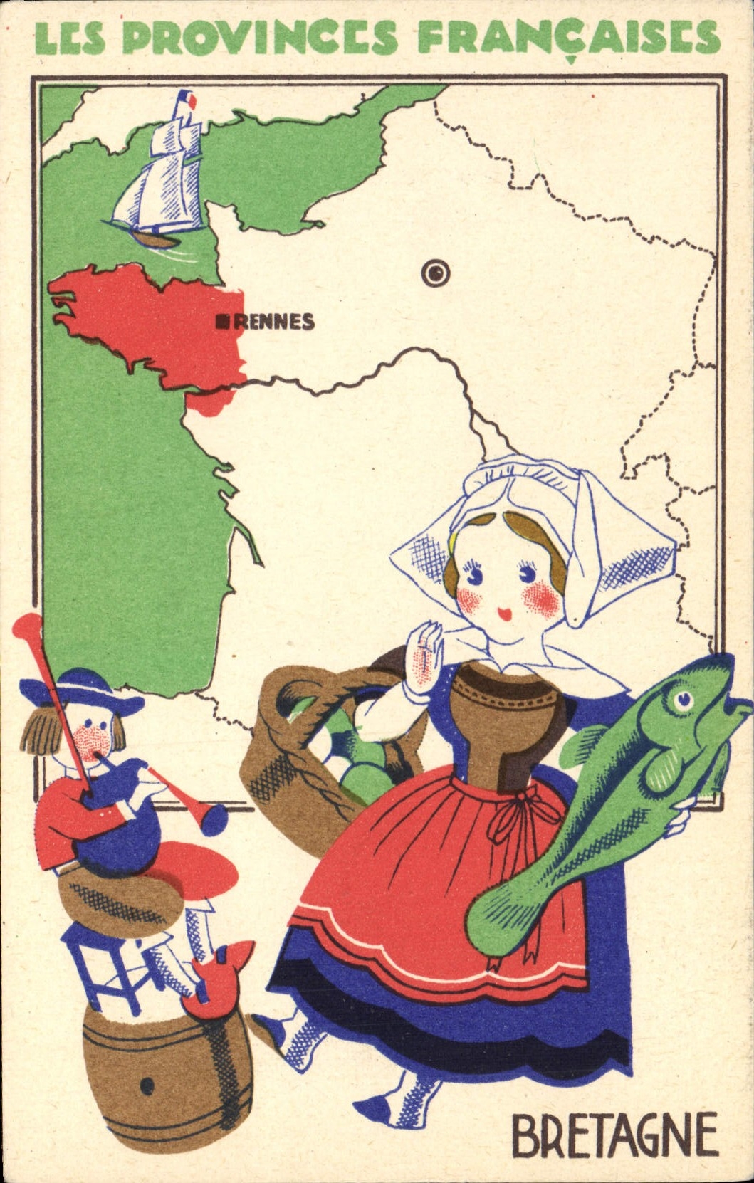 CPM Bretagne Folklore Femme Poisson