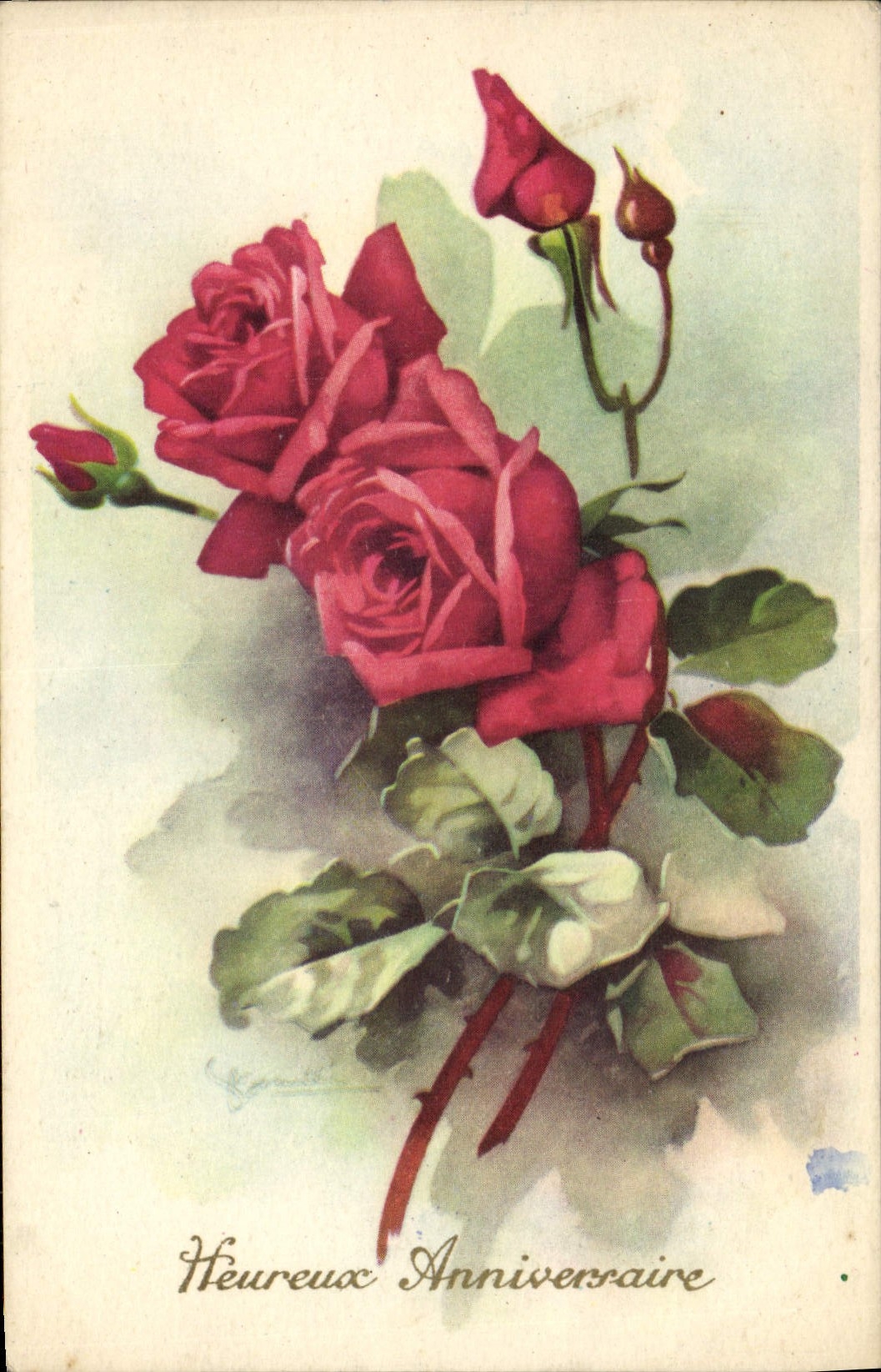 CPM Heureux Anniversaire Fleurs