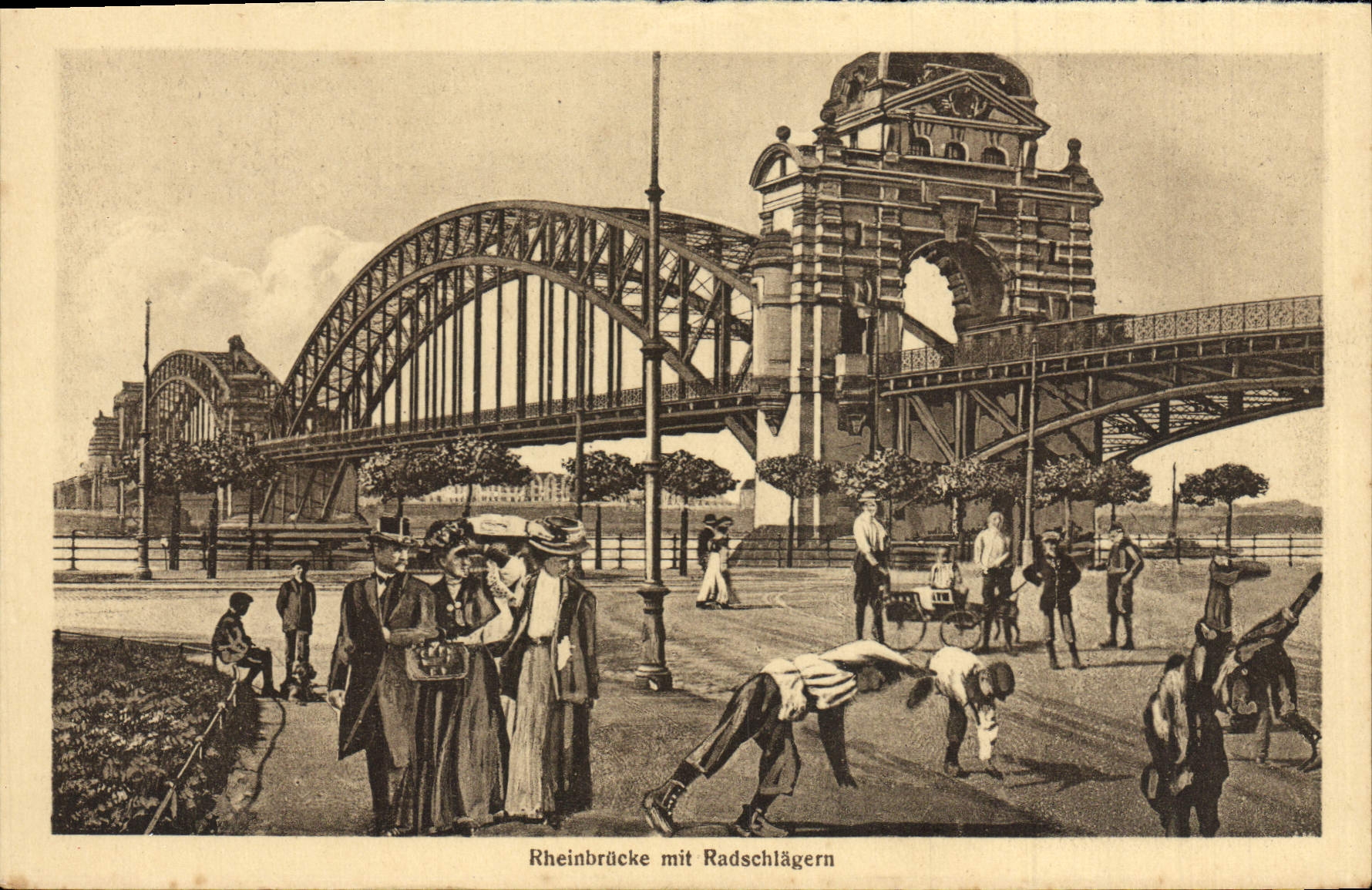 CPA Dusseldorf Rheinbrucke mit Radschlagern Enfants