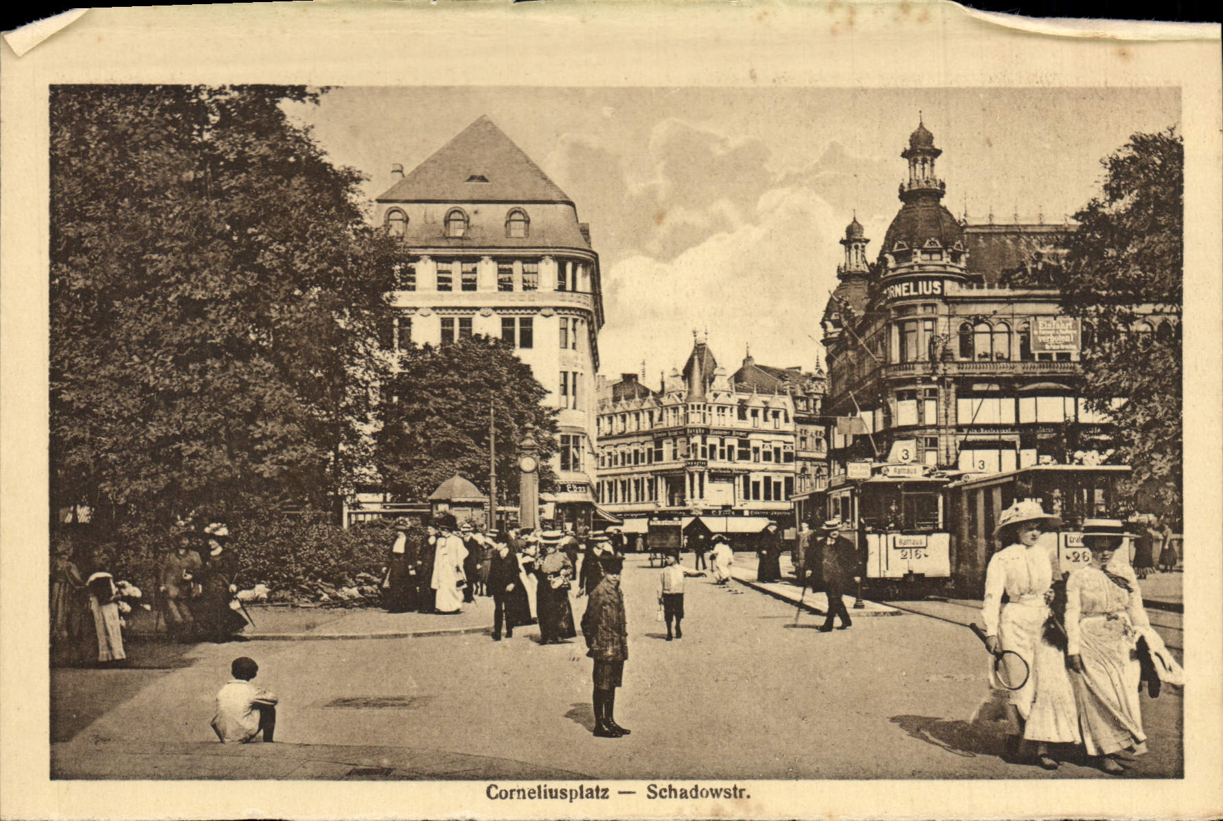 CPA Dusseldorf Corneliusplatz Schadowstr Tramway Tennis