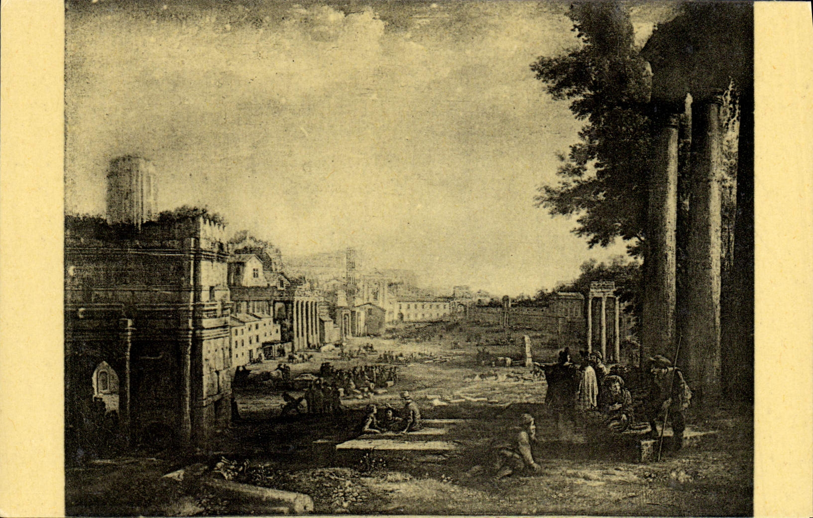VINTAGE POSTCARD Claude Lorrain Sight of Campo Vaccino has Rome Paris Musee Of the Louvre