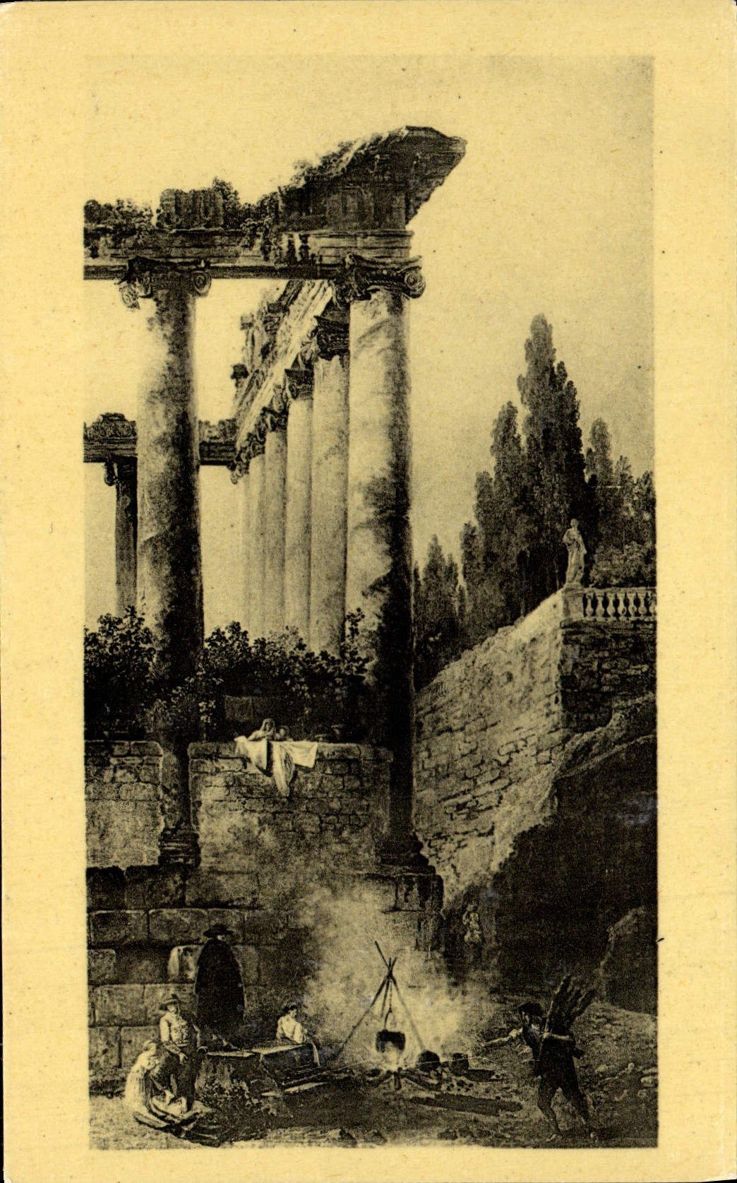 VINTAGE POSTCARD Robert Ruins dun Temple Paris Museum Of Louvre