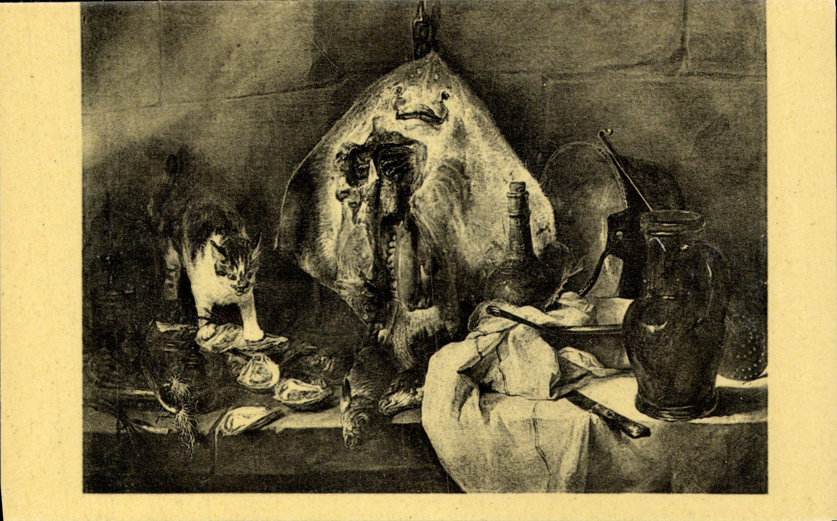 VINTAGE POSTCARD Chardin the Line Paris Museum Of Louvre Poisson Cat