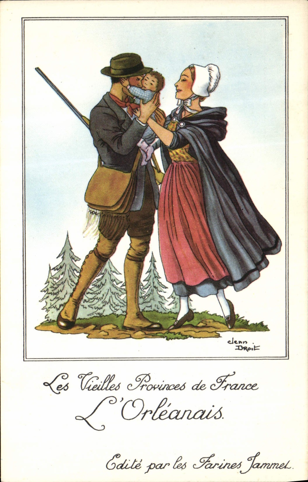 MODERN CARD Old Provinces of France Orleanais Publicity Flours Jammet Folklore