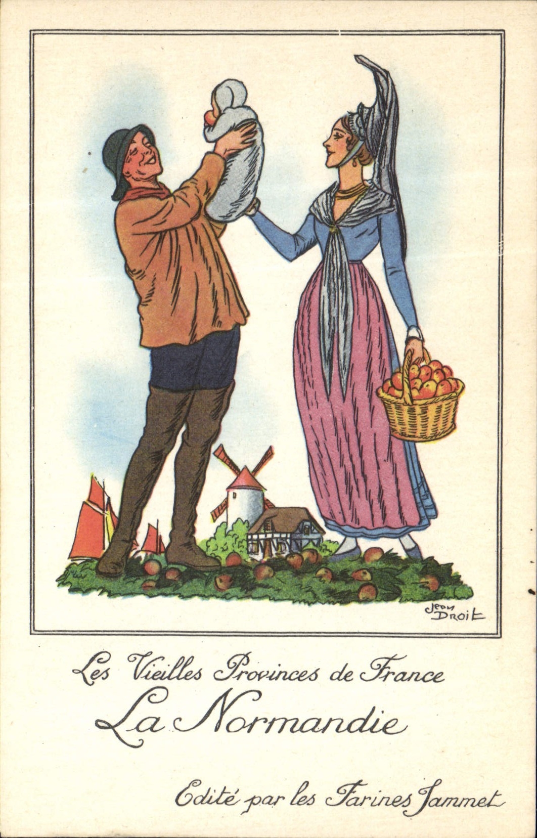 MODERN CARD Old Provinces of France Normandy Publicity Flours Jammet Folklore
