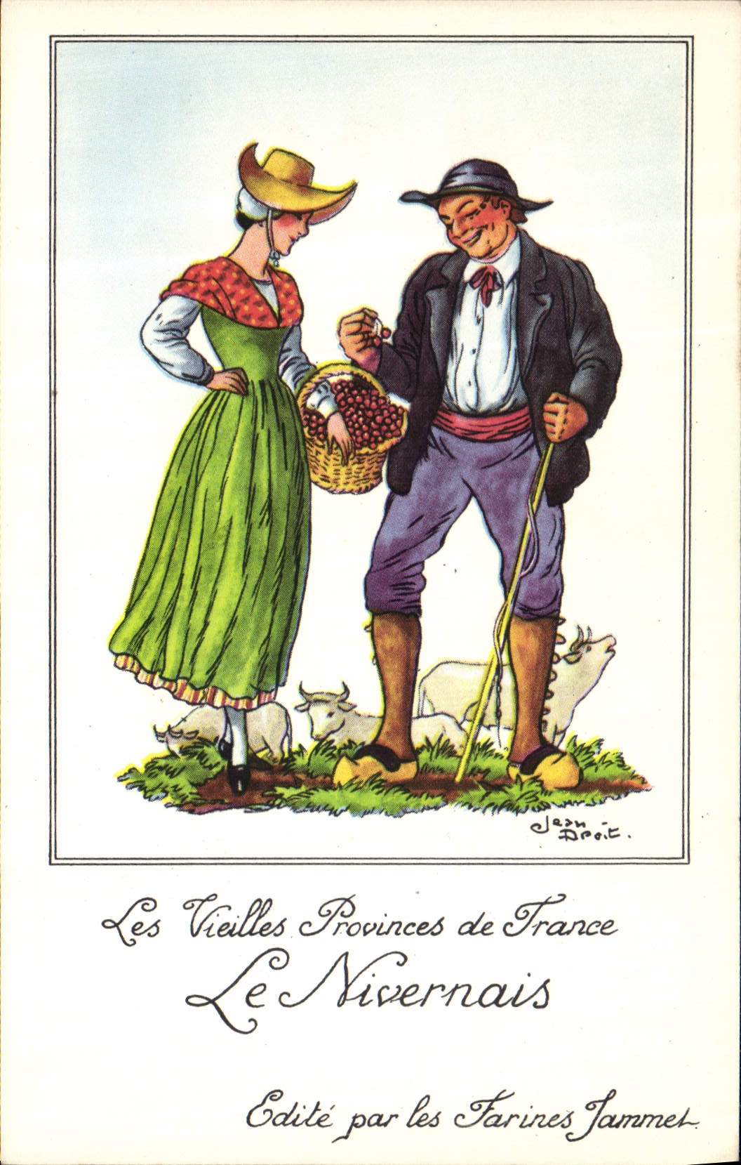 MODERN CARD Old Provinces of France Resident of Nevers Publicity Flours Jammet Folklore