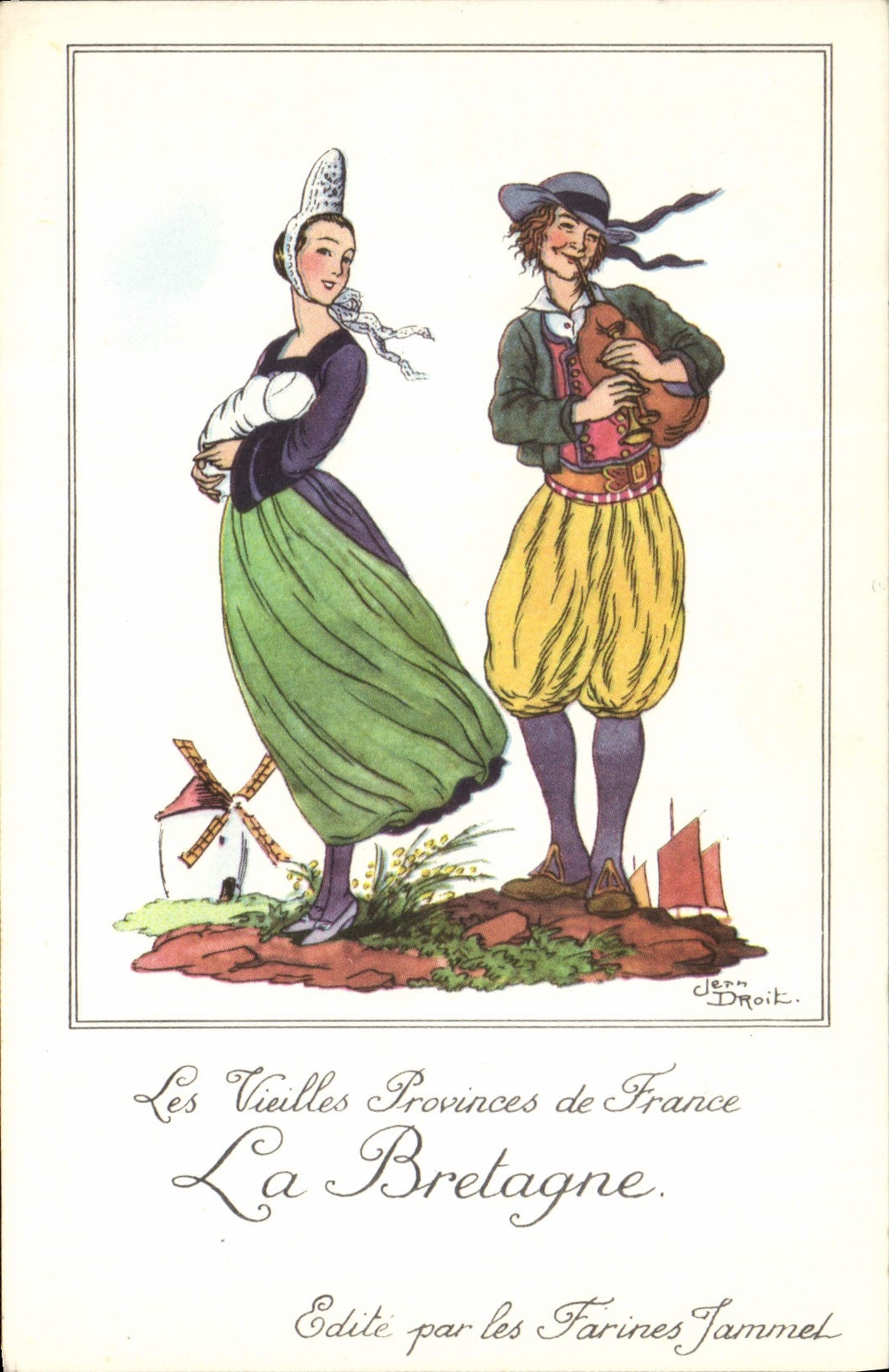 CPM Les Vieilles Provinces de France Bretagne Publicite Farines Jammet Folklore