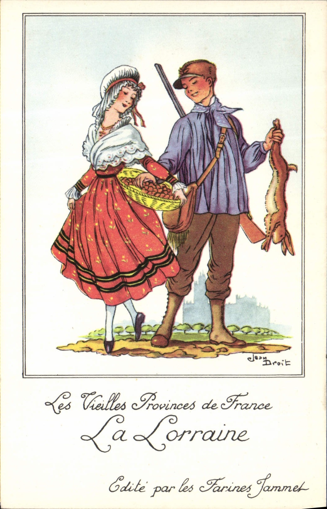 CPM Les Vieilles Provinces de France Lorraine Lapin Publicite Farines Jammet Folklore