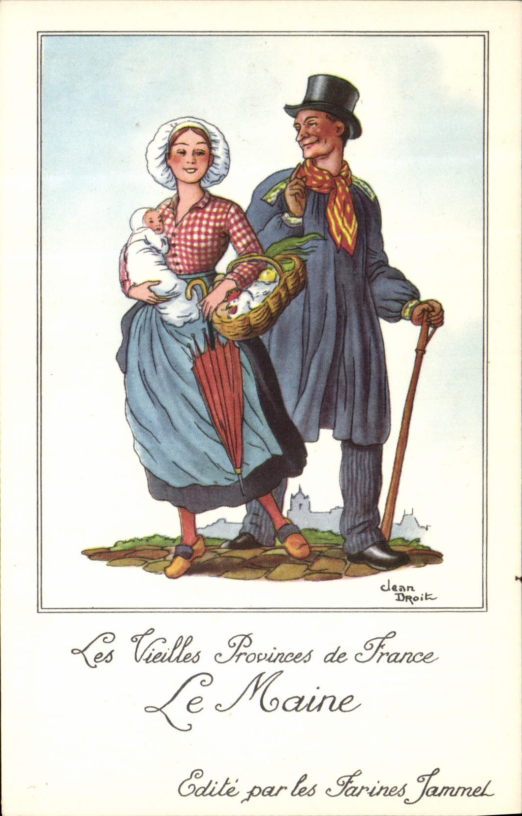MODERN CARD Old Provinces of France Maine Publicity Flours Jammet Folklore