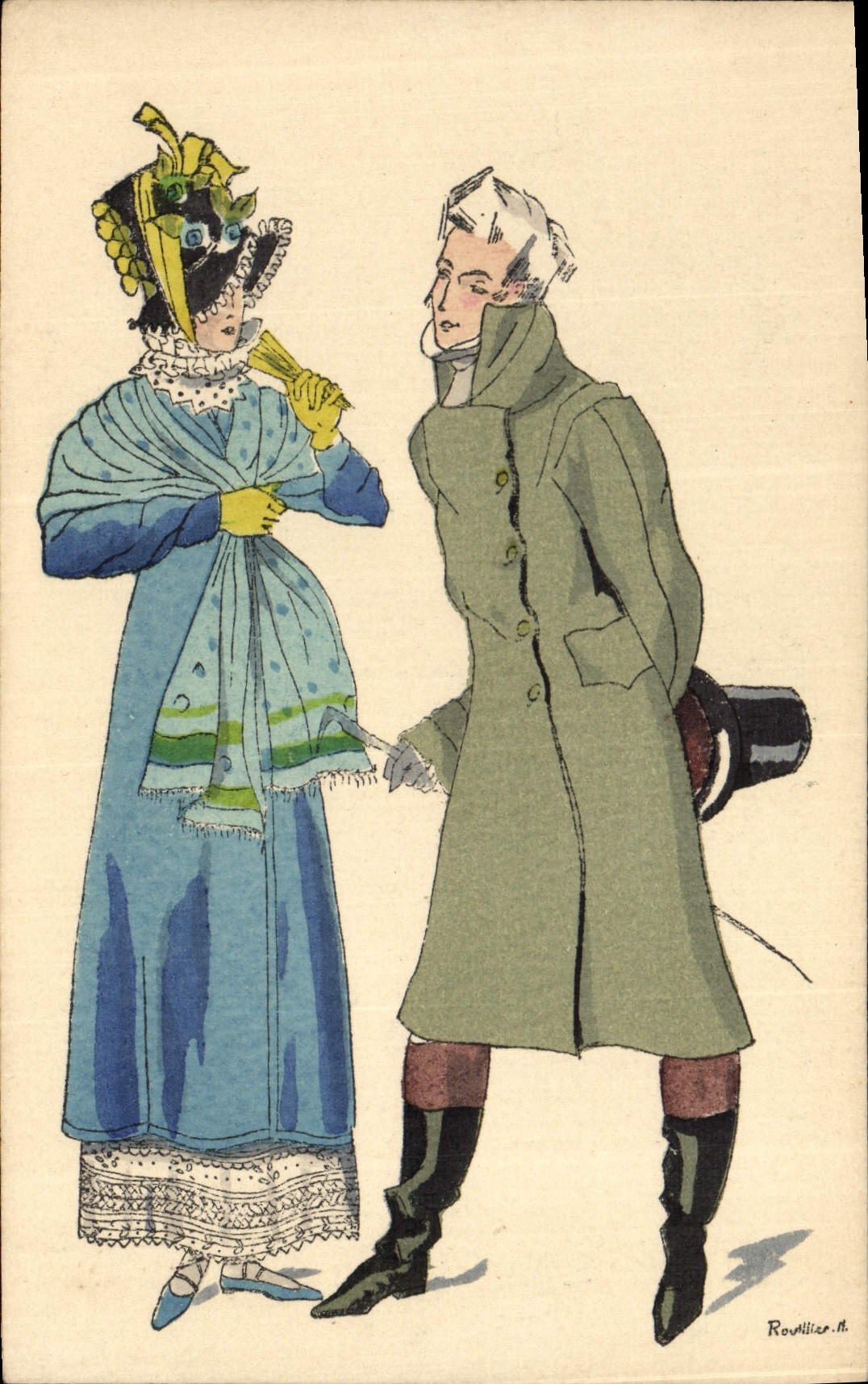 CPA Histoire Du Costume Francais Empire 1814 Homme Femme