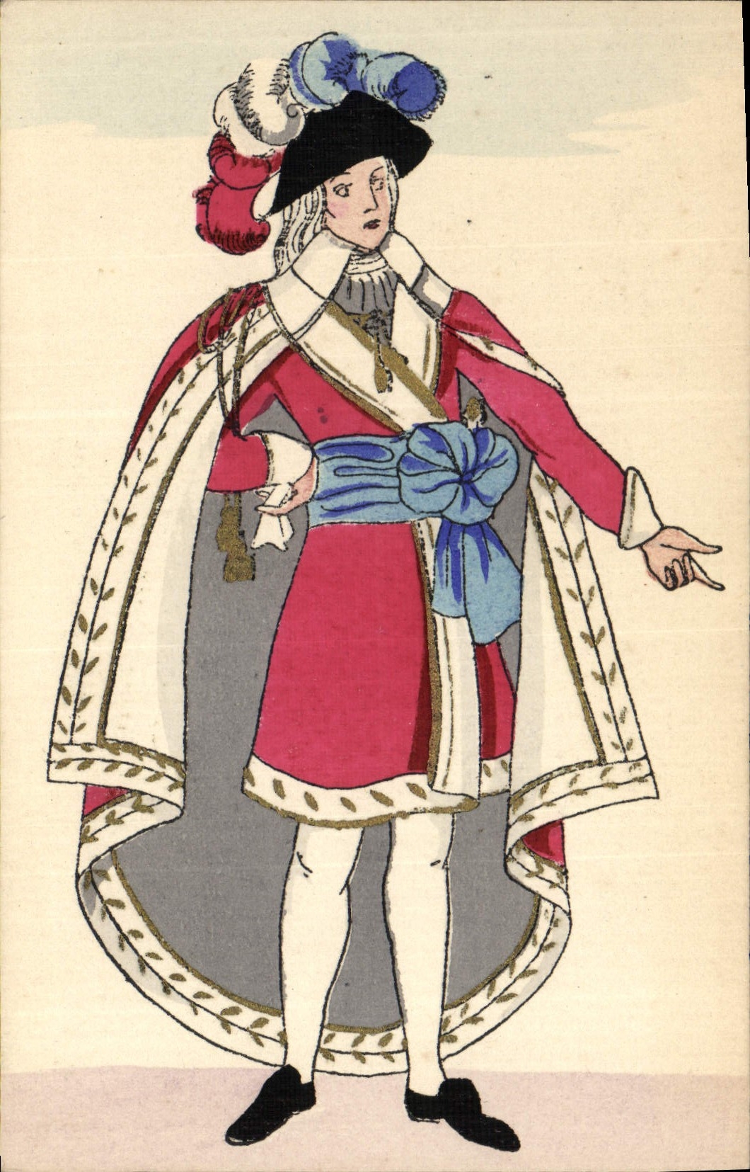 Historia de la POSTAL de la VENDIMIA del directorio francés 1799 del traje