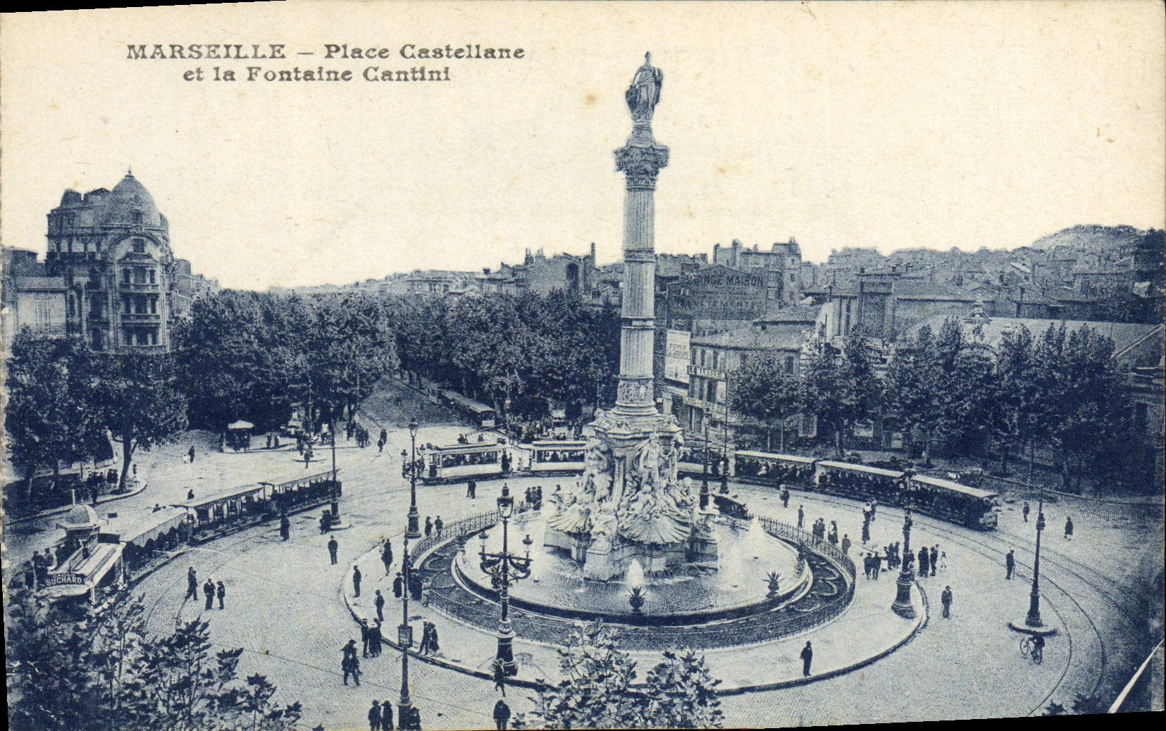 CPA Marseille Place Castellane et la Fontaine Cantini Tramway