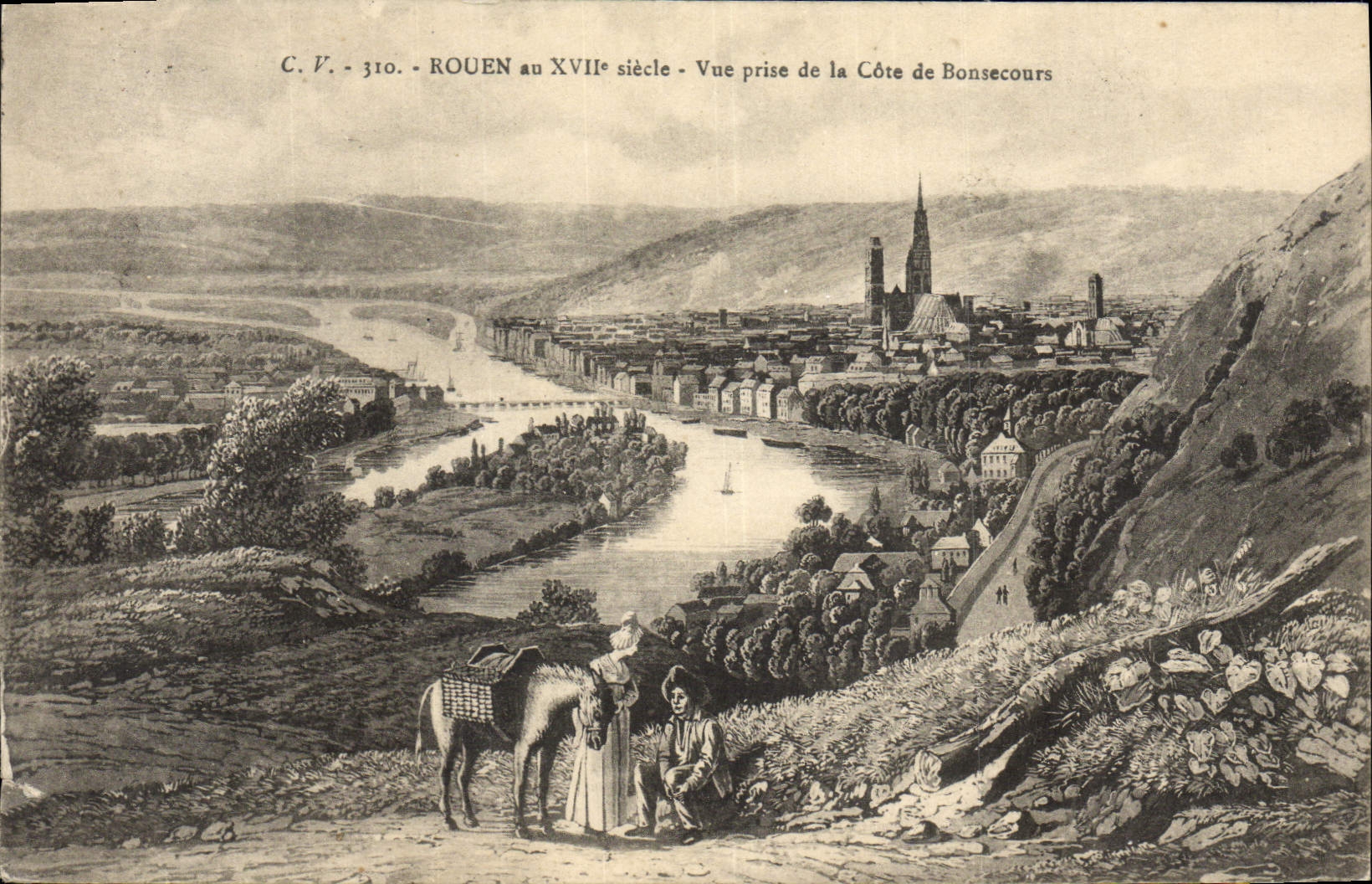 VINTAGE POSTCARD Rouen Seen from of the Dimension of Bonsecours Horse