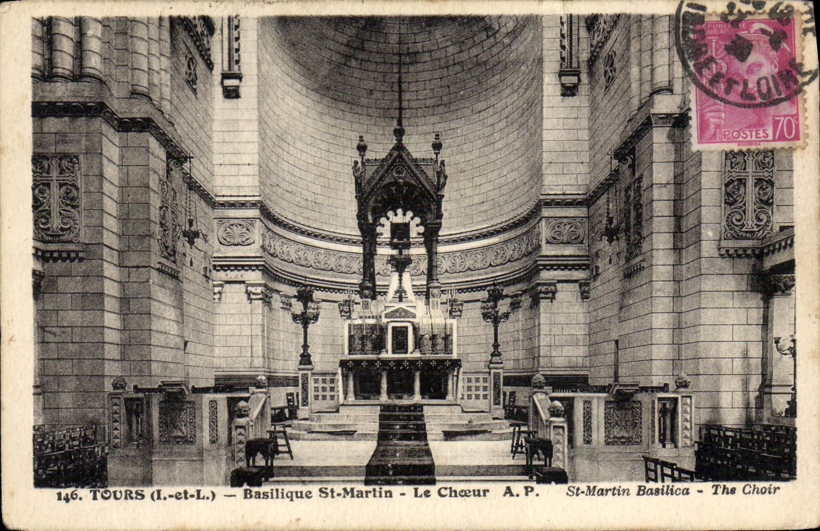 VINTAGE POSTCARD Tours Basilica St Martin Chorus