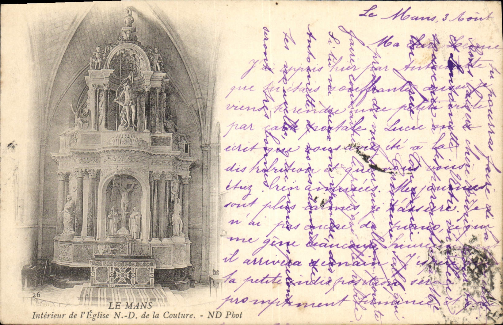 VINTAGE POSTCARD Interior Mans of the Notre Dame Church of the Seam