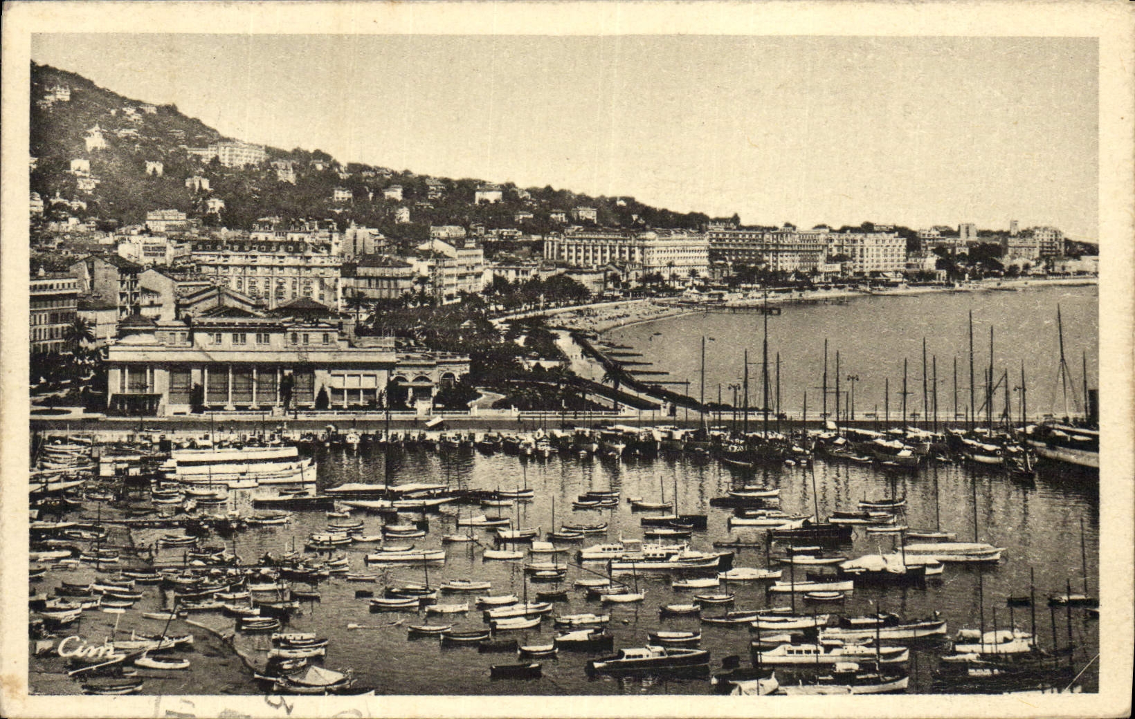 VINTAGE POSTCARD Cannes the casino the port and the small cross Boats