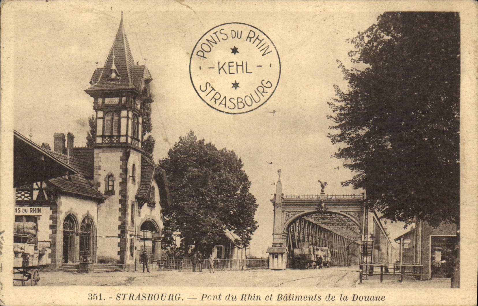 VINTAGE POSTCARD Strasbourg Bridge of the Rhine and Batiments of the Customs