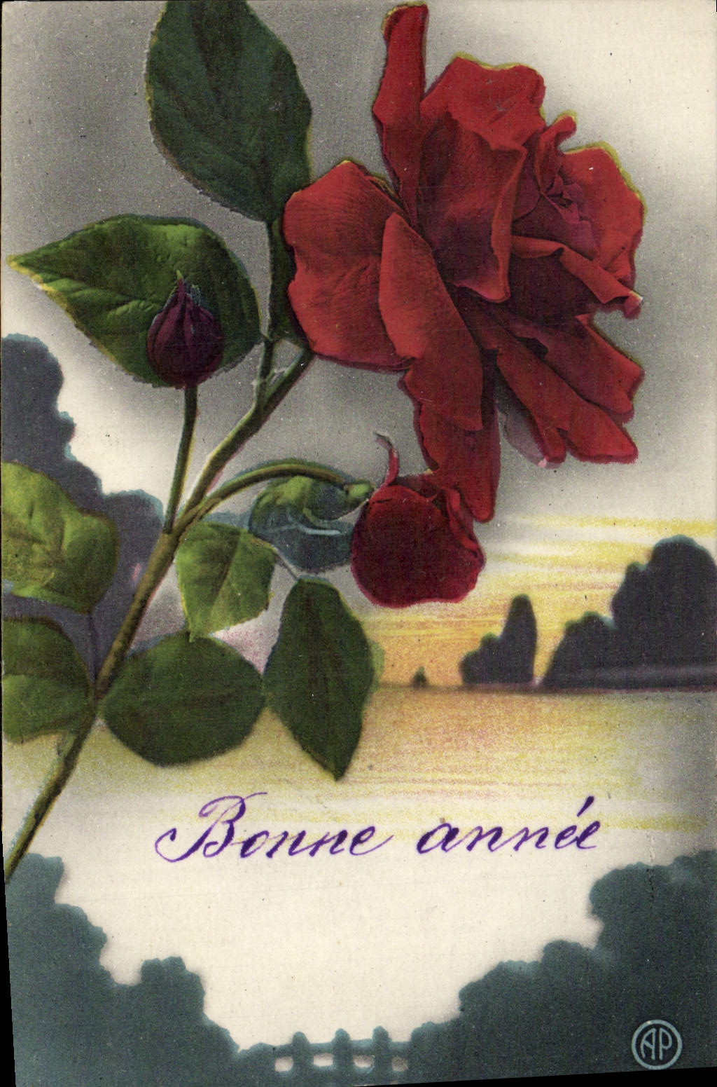 VINTAGE POSTCARD Fantasy Flowers Happy New Year