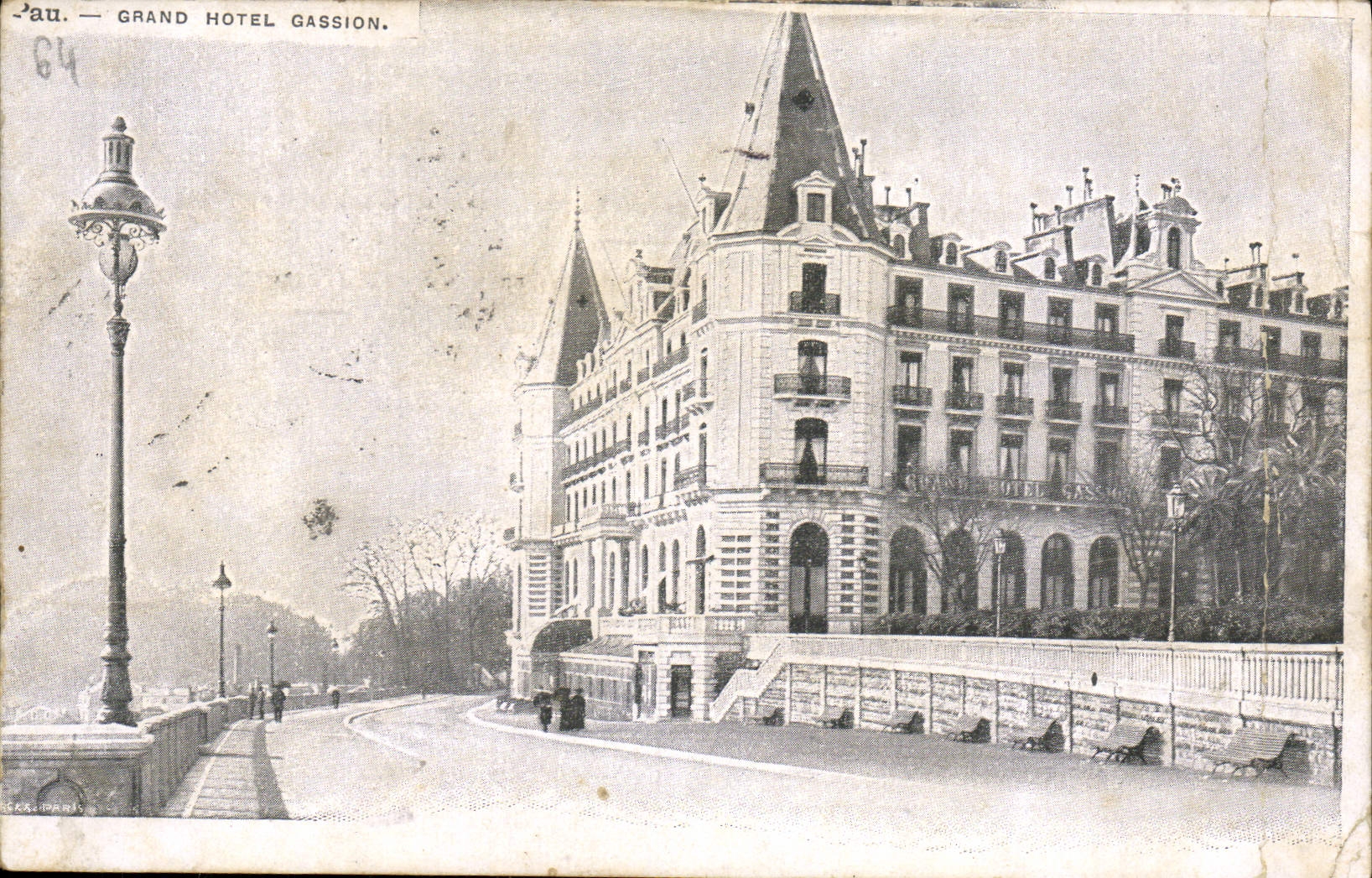 VINTAGE POSTCARD Pau Large Gassion Hotel