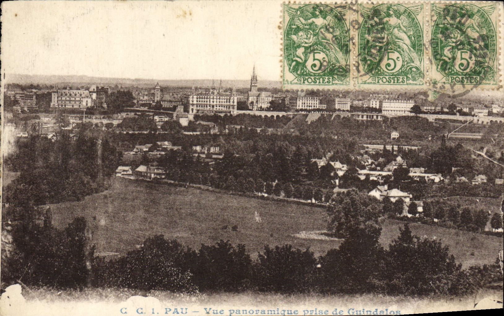 VINTAGE POSTCARD Pau Panoramic View taken of Guidelos