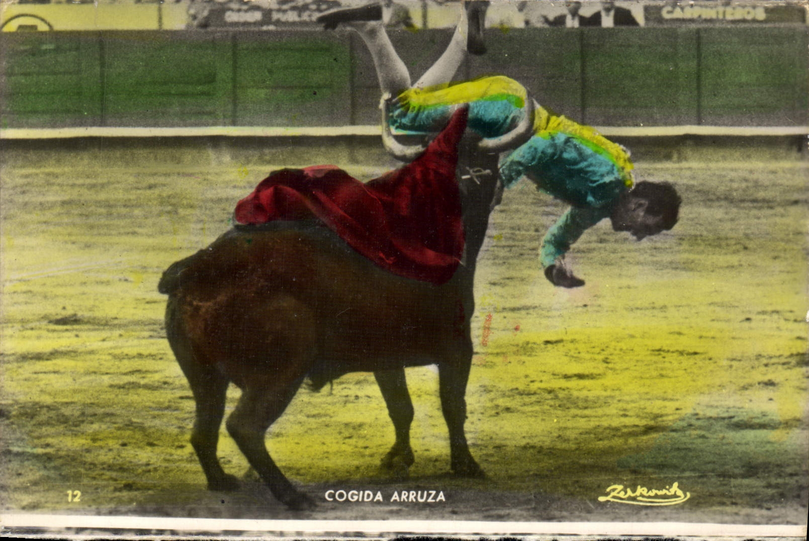 VINTAGE POSTCARD Cogida Arruza Bullfight Bull