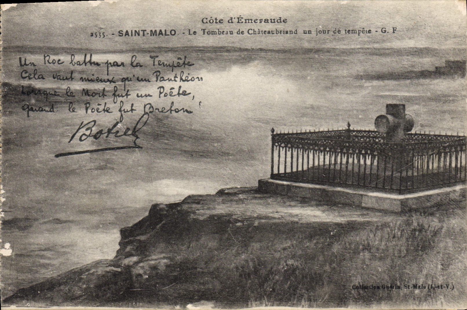 CPA Saint Malo Le Tombeau de Chateaubriand un jour de tempete Botrel