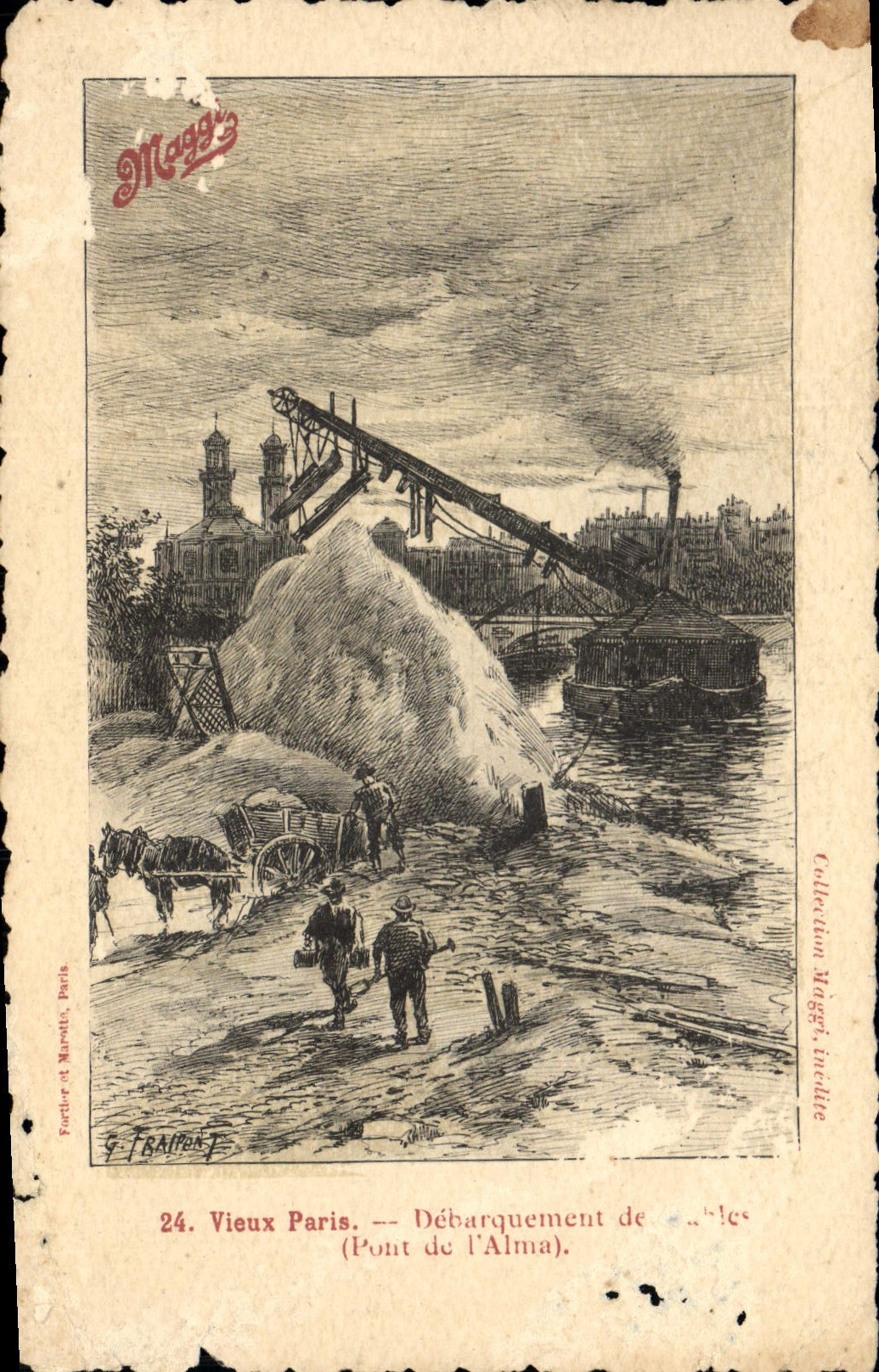 VINTAGE POSTCARD Old Paris Bridge of Alma Maggi Publicity