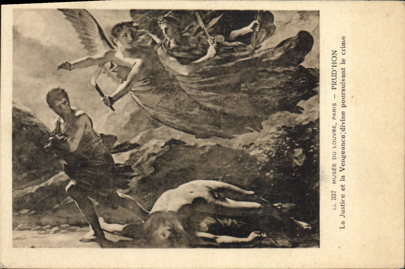 VINTAGE POSTCARD Museum of Louvre Paris Prud' hon justice and divine revenge continuing the crime